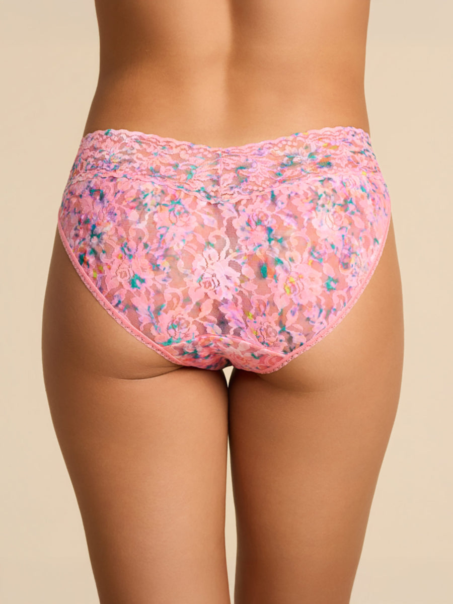 Printed Signature Lace® V-Kini Blushing Blooms Pink - Full Back View On Model | Hanky Panky