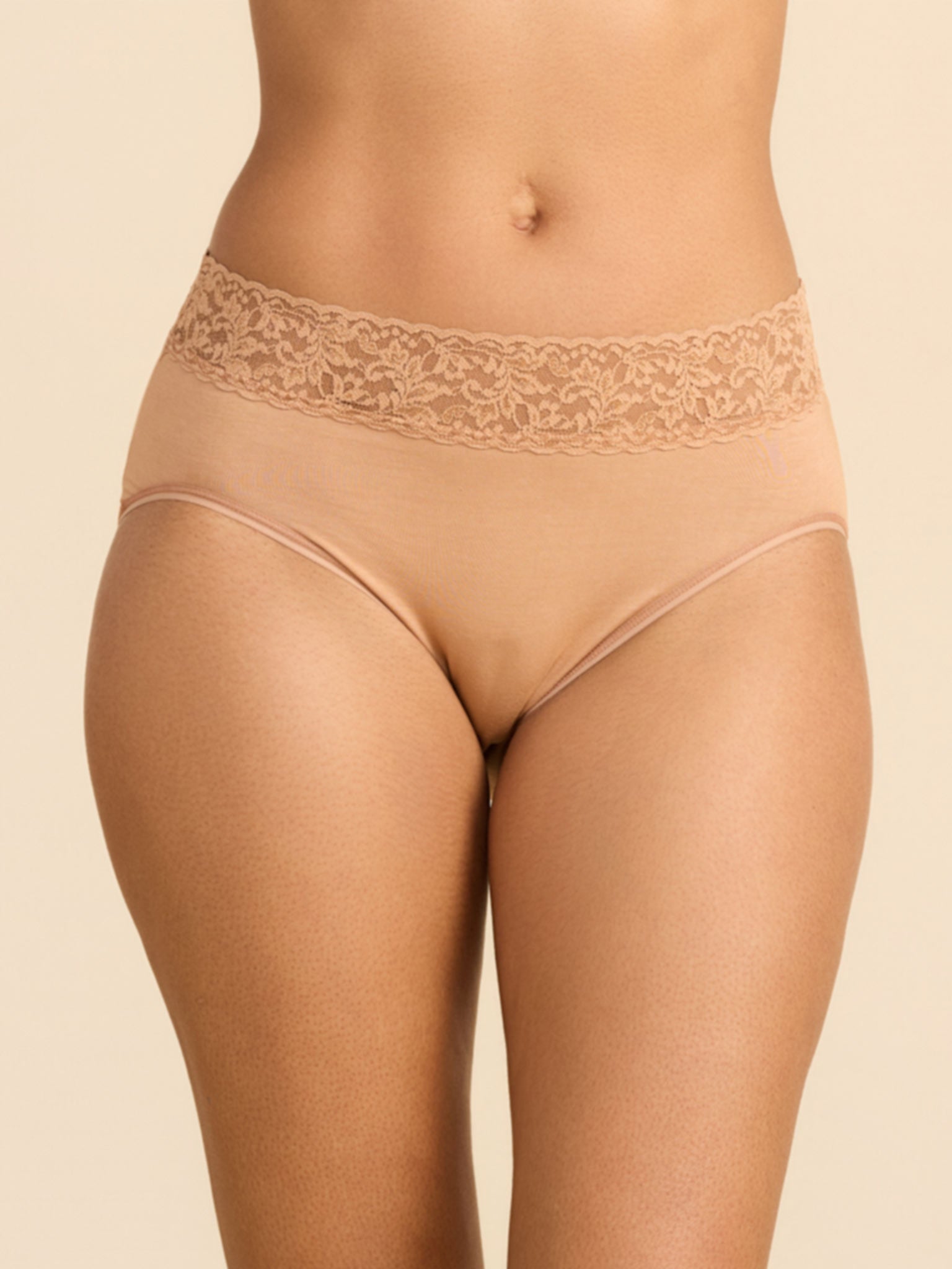 Sun Tan Supima® Cotton French Brief with lace waistband - Front View | Hanky Panky