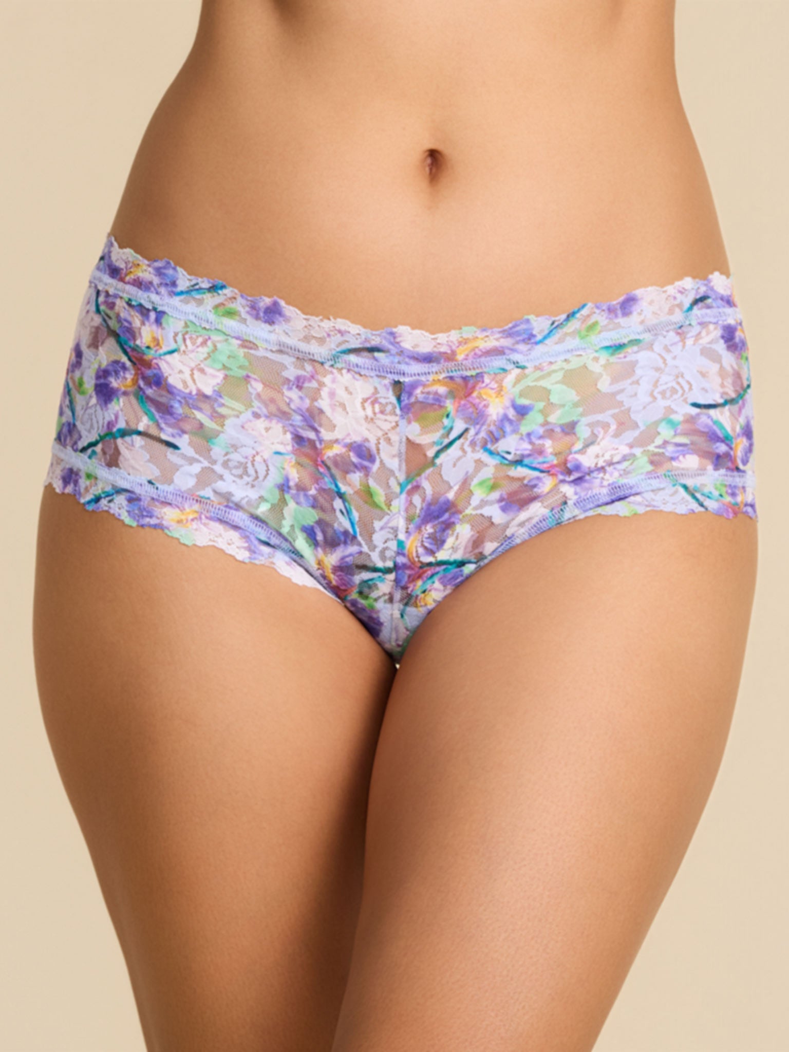 Floral Pleinair Blue Printed Signature Lace® Boyshort - Front View | Hanky Panky