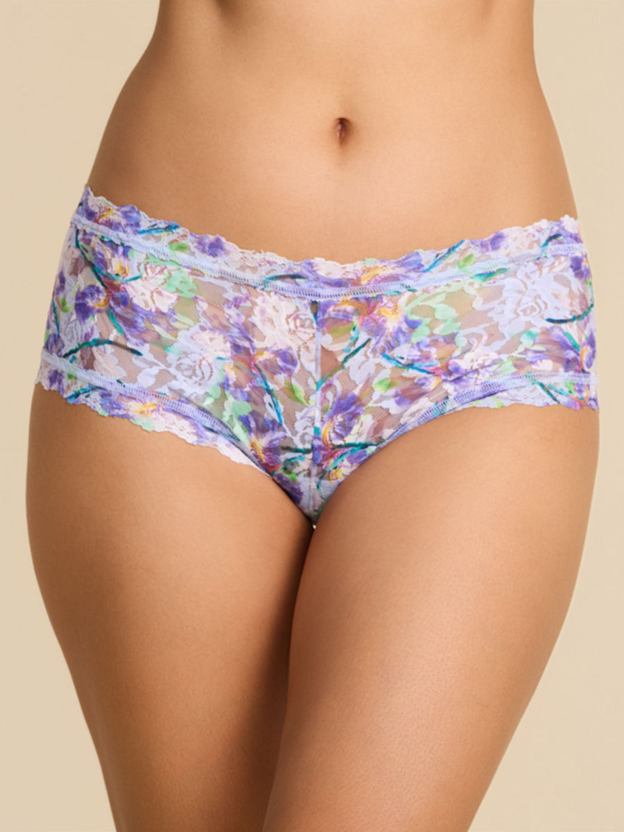 Floral Pleinair Blue Printed Signature Lace® Boyshort - Front View | Hanky Panky