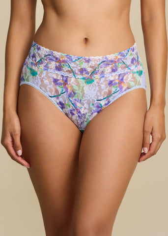 Floral Blue Printed Signature Lace® French Brief - Front View On Model | Hanky Panky