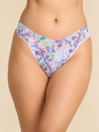 Floral Blue Printed Signature Lace® Original Rise Thong - Front View | Hanky Panky