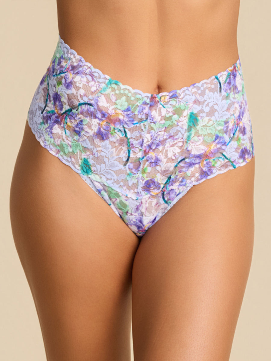 Floral Pleinair Blue Printed Lace Retro Thong - Front View | Hanky Panky