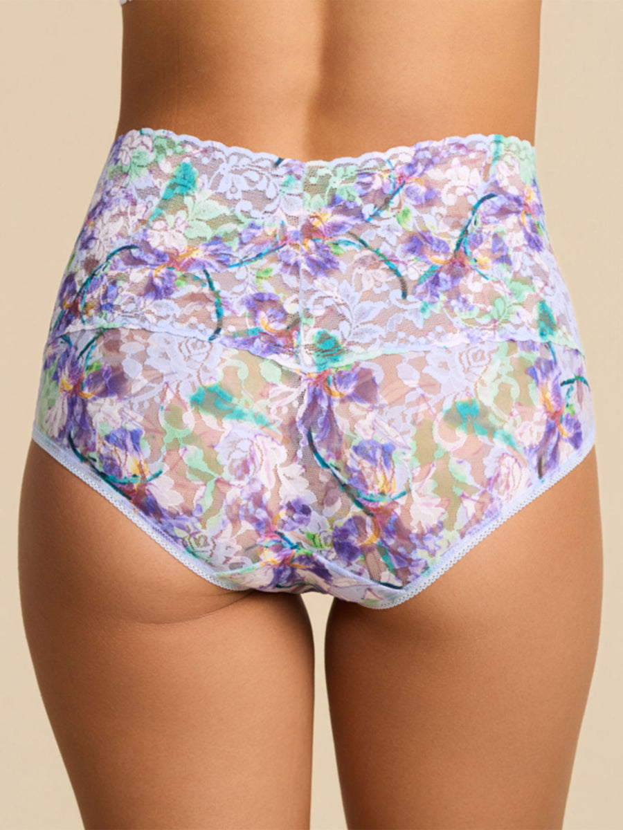 Floral Pleinair Blue Printed Retro Lace V-Kini Full Coverage - Back View | Hanky Panky