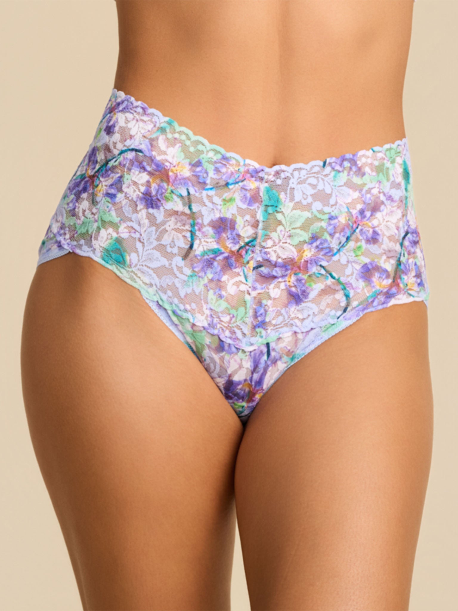Floral Pleinair Blue Printed Retro Lace V-Kini - Front View | Hanky Panky
