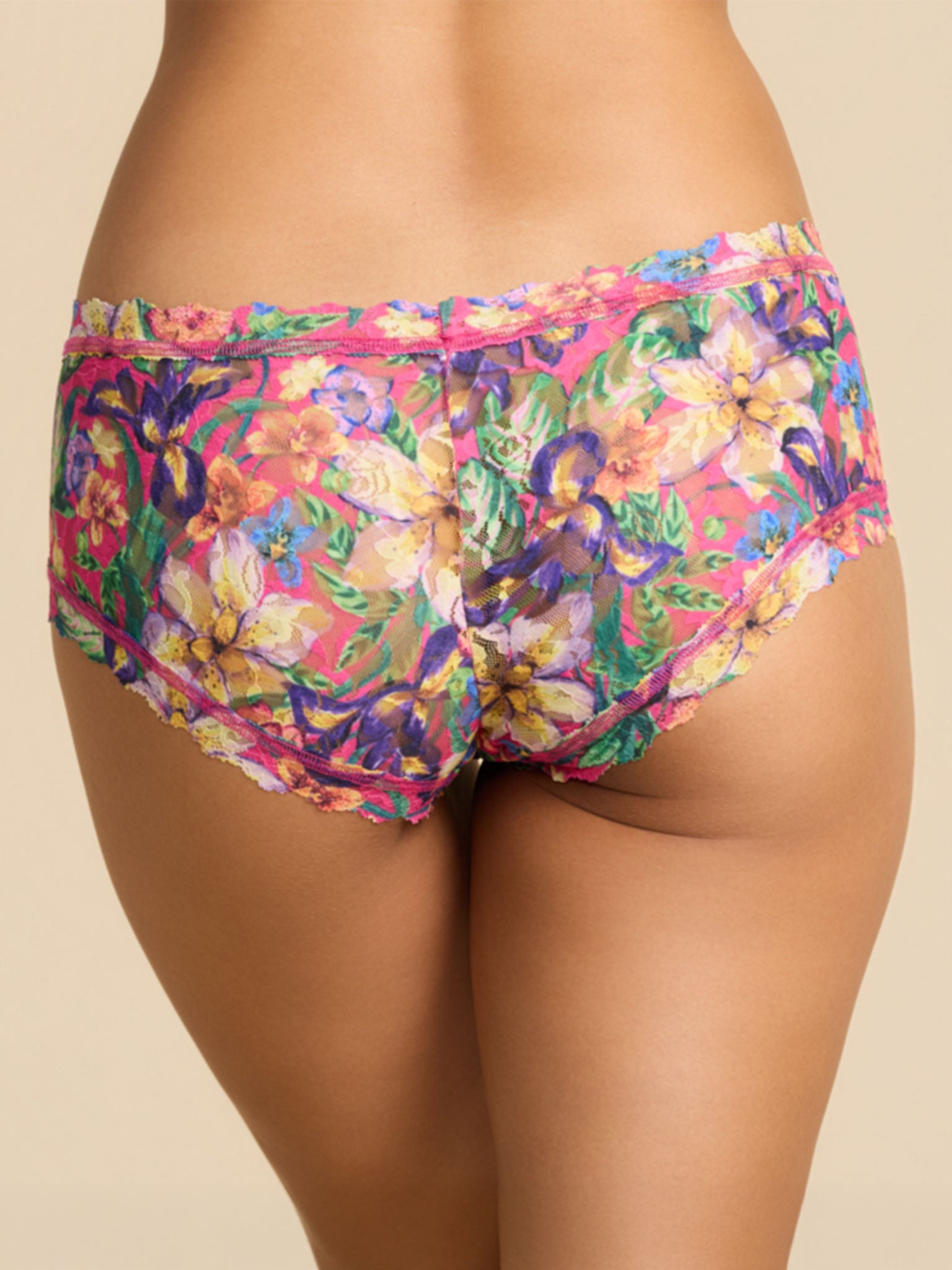 Printed Signature Lace® Boyshort Radiant Pink - Back View, Full Coverage Floral Lace Boyshorts | Hanky Panky