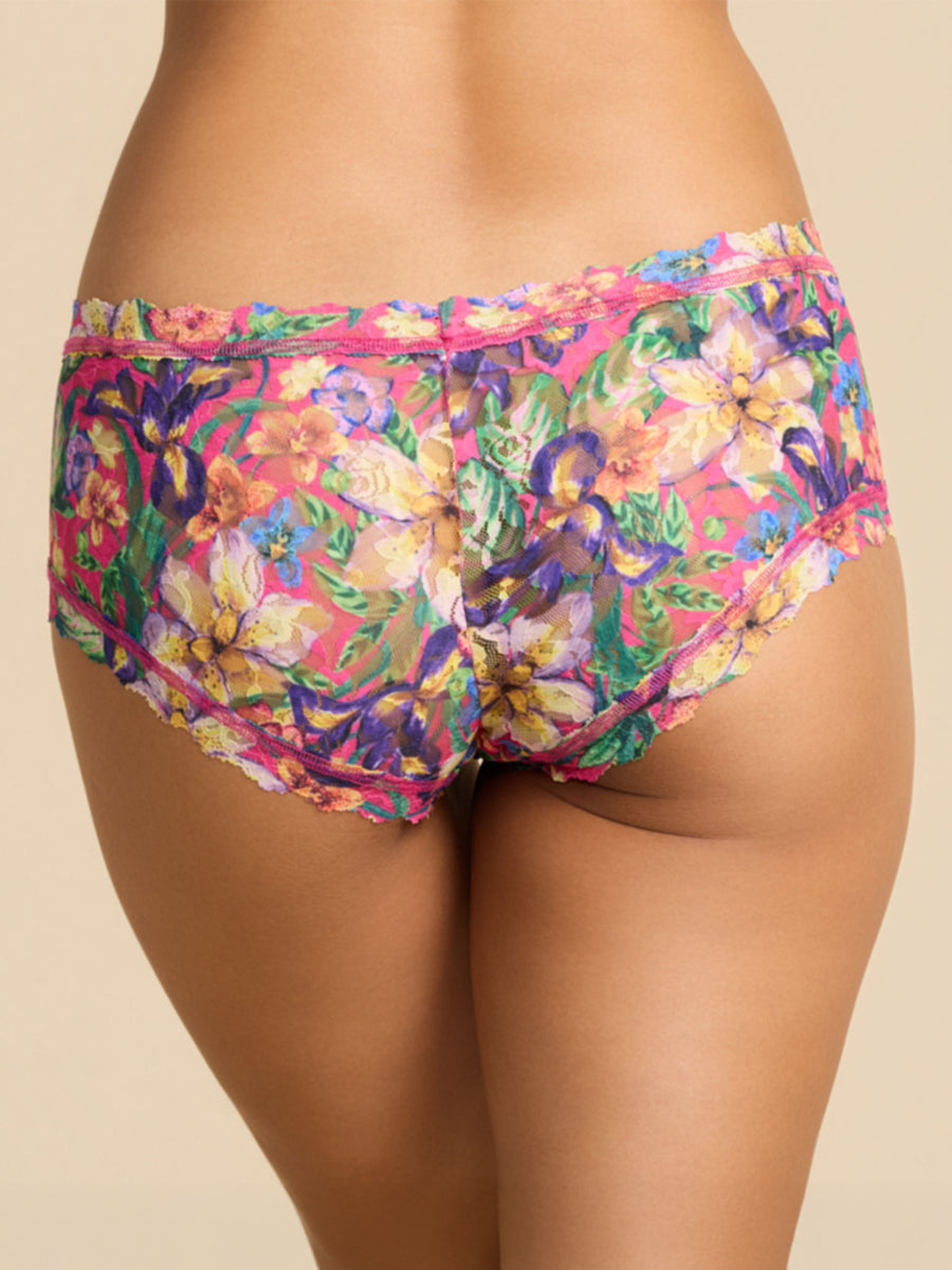 Printed Signature Lace® Boyshort Radiant Pink - Back View, Full Coverage Floral Lace Boyshorts | Hanky Panky