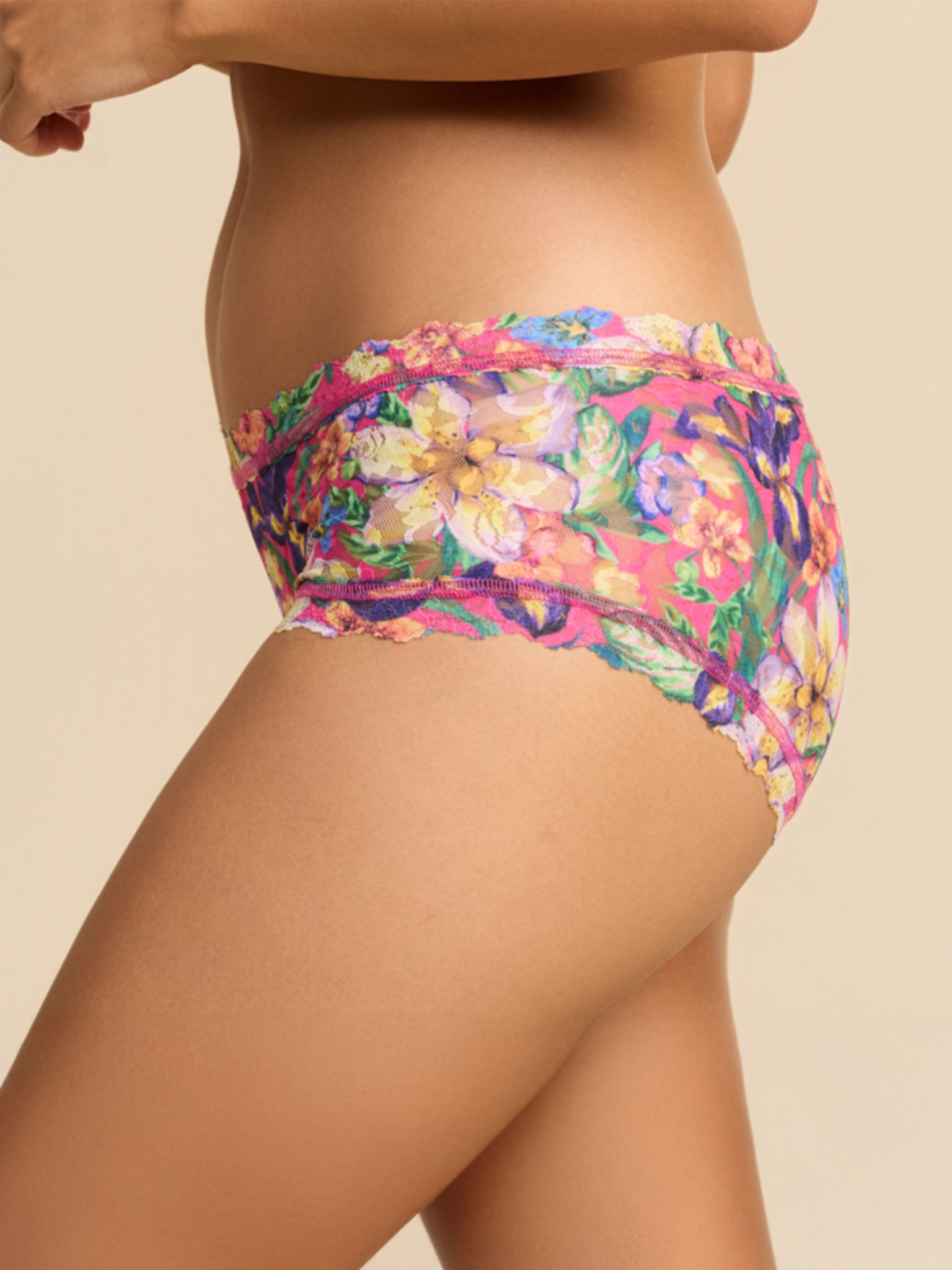 Printed Signature Lace® Boyshort Radiant Pink - Side Profile, Scalloped Lace Edge Detail | Hanky Panky