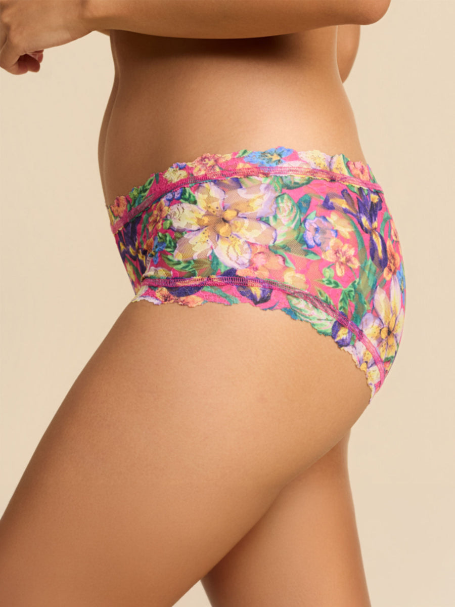 Printed Signature Lace® Boyshort Radiant Pink - Side Profile, Scalloped Lace Edge Detail | Hanky Panky