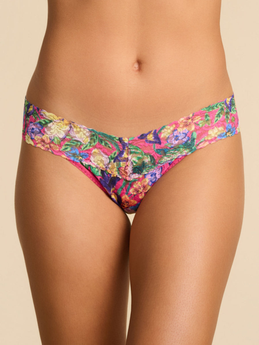 Printed Signature Lace® Low Rise Thong Radiant Pink Floral - Front View On Model | Hanky Panky