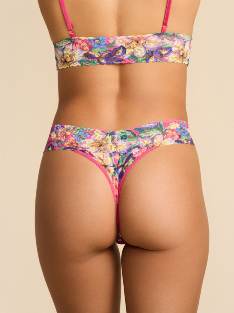 Printed Signature Lace® Original Rise Thong Radiant Pink - Back View, No VPL Fit | Hanky Panky