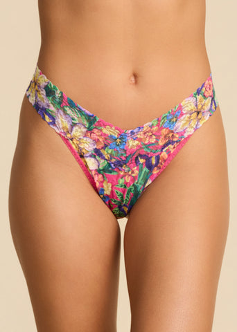 Printed Signature Lace® Original Rise Thong Radiant Pink - Front View, Floral Print | Hanky Panky