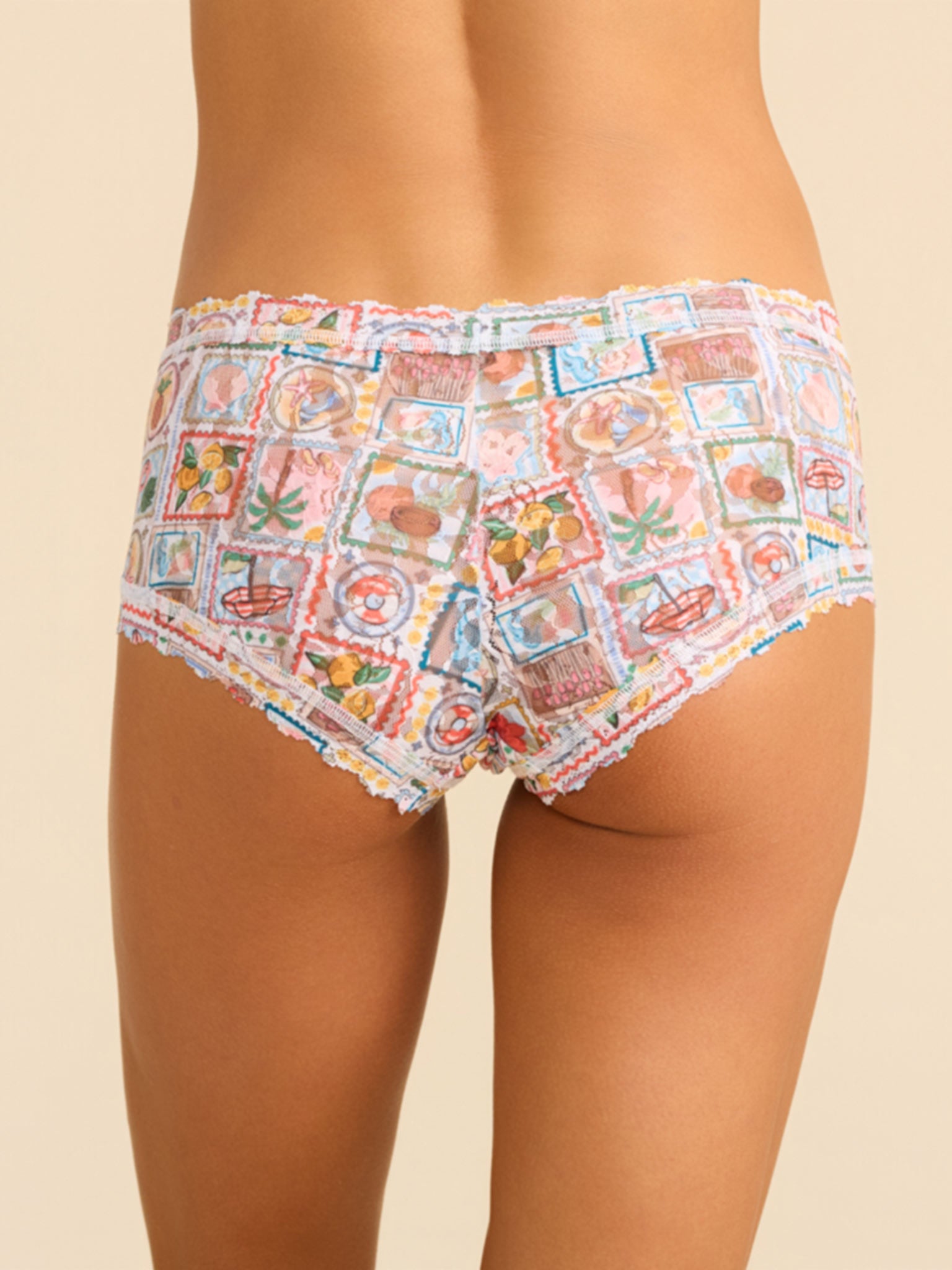 Printed Signature Lace® Boyshort Snail Mail White - Back View, Full Coverage Lace Boyshort | Hanky Panky
