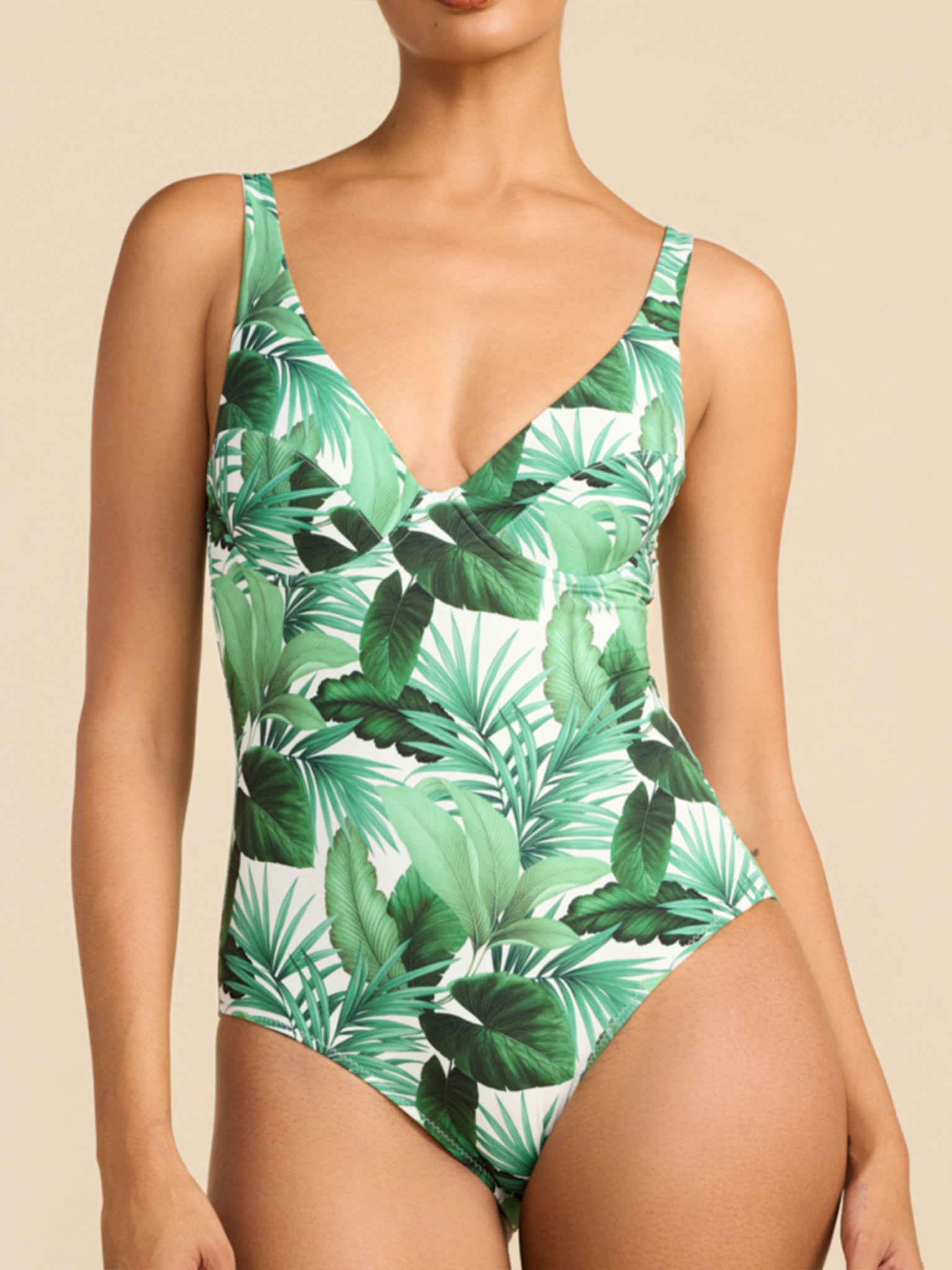 Green Palm Tree Print Underwire One Piece Swimsuit - Front View | Hanky Panky