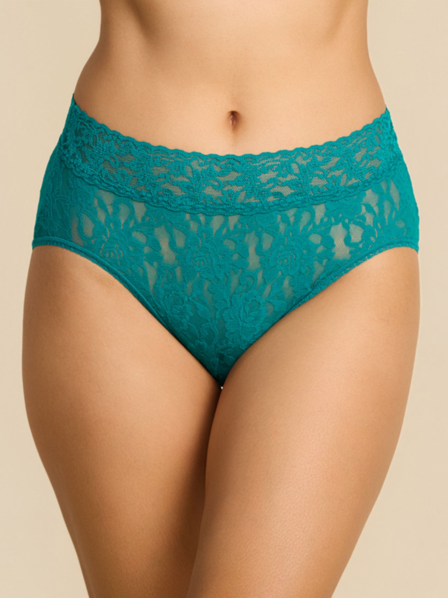 Dark Teal Signature Lace® French Brief - Front View, High-Rise Stretch Lace | Hanky Panky