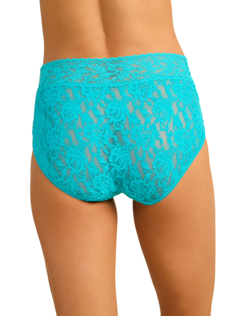 Signature Lace® French Brief Turkish Tile Blue - Back View, Floral Lace Full Coverage Brief | Hanky Panky