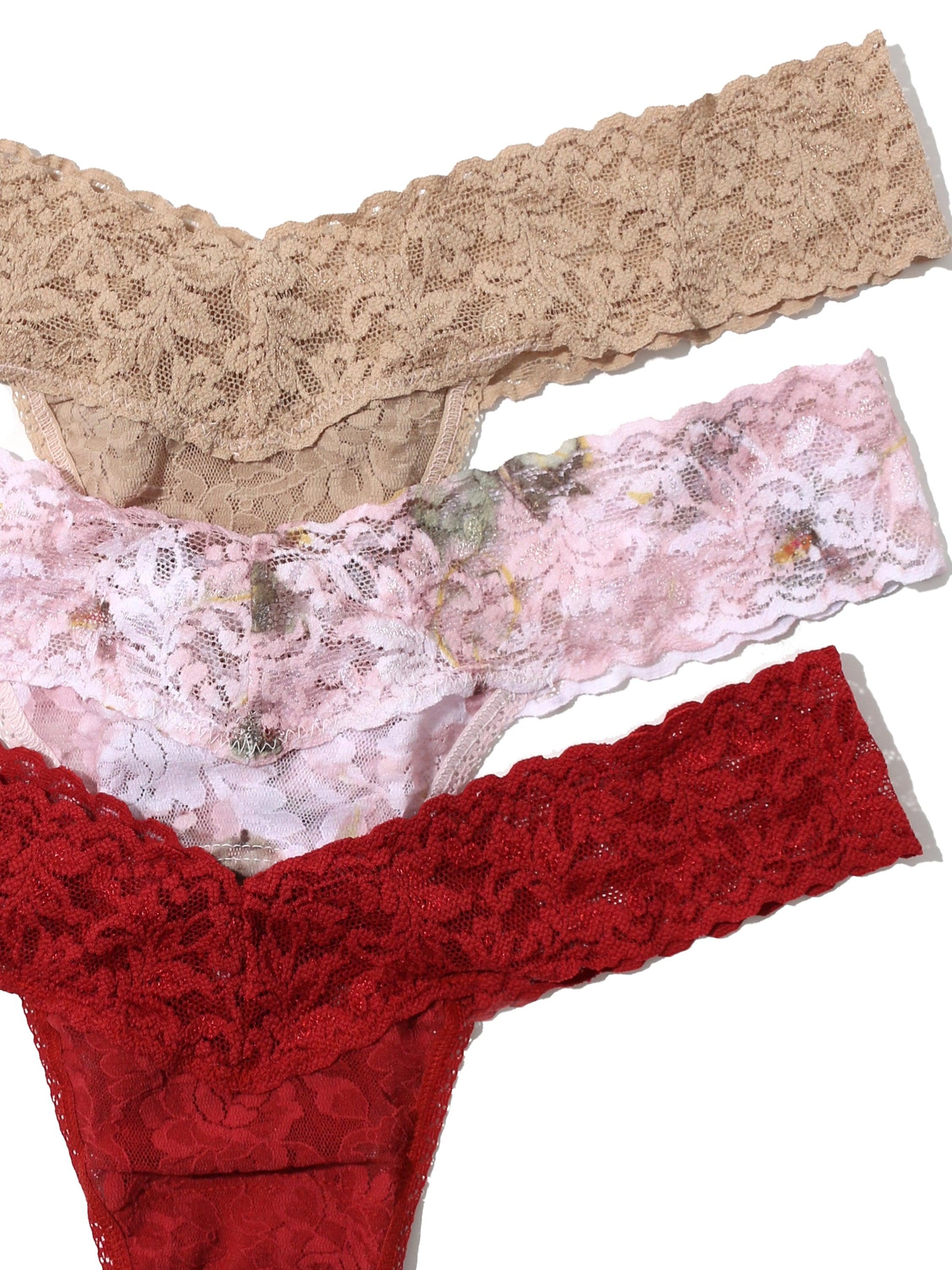 3 Pack Low Rise Thongs Antique Lily