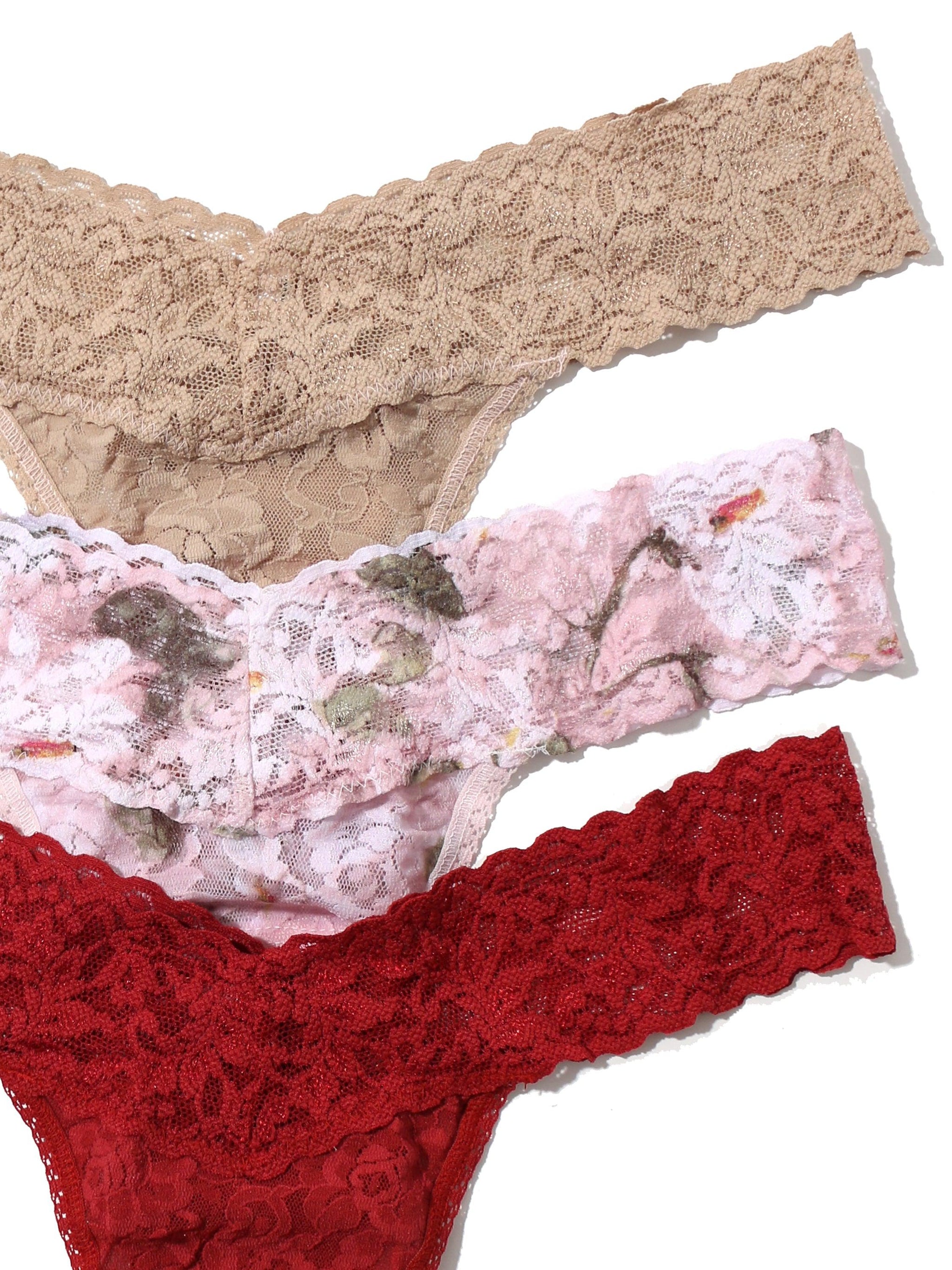 3 Pack Petite Size Signature Lace Low Rise Thongs Antique Lily