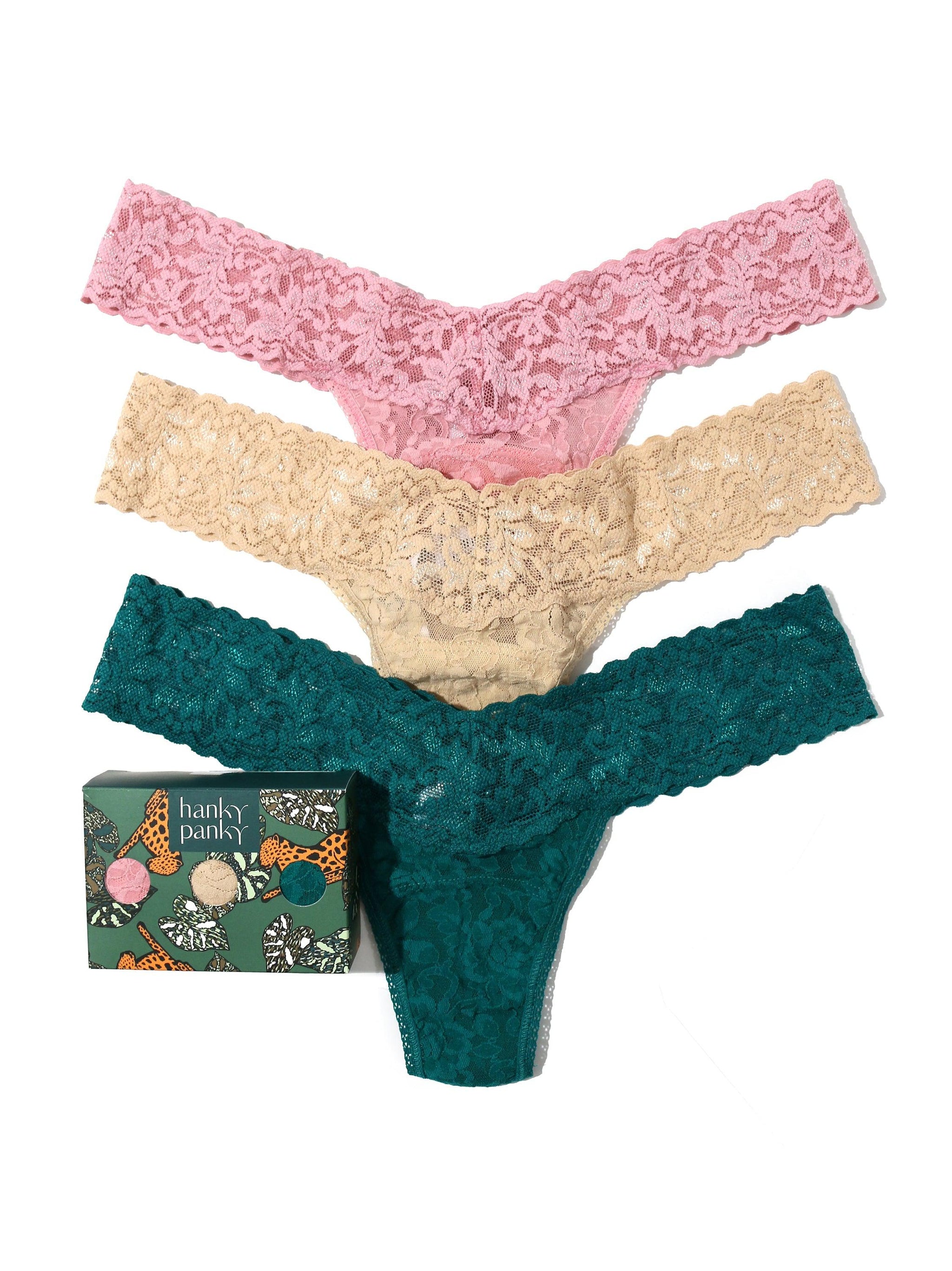 3 Pack Petite Size Signature Lace Thongs Meadow Rose Pink