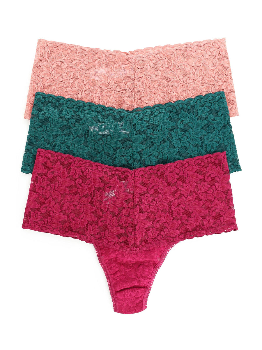 3 Pack Retro Lace Thong Exclusive-CRANBERRY IVY HIMALAYAN PINK-Hanky Panky