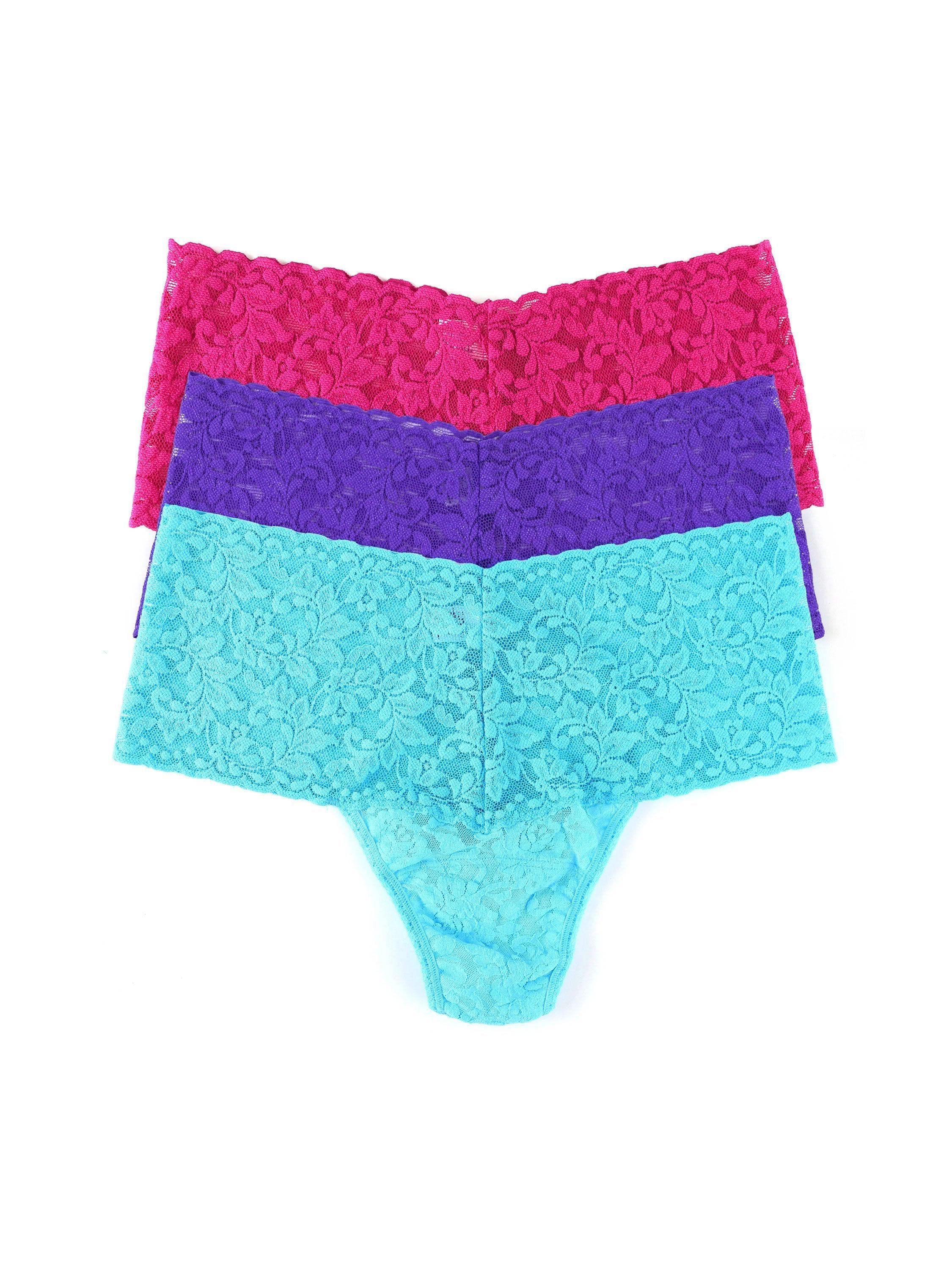 3 Pack Retro Lace Thong Exclusive-VENETIAN PINK/ TEMPTING TURQUOISE/ VIBRANT VIOLET-Hanky Panky