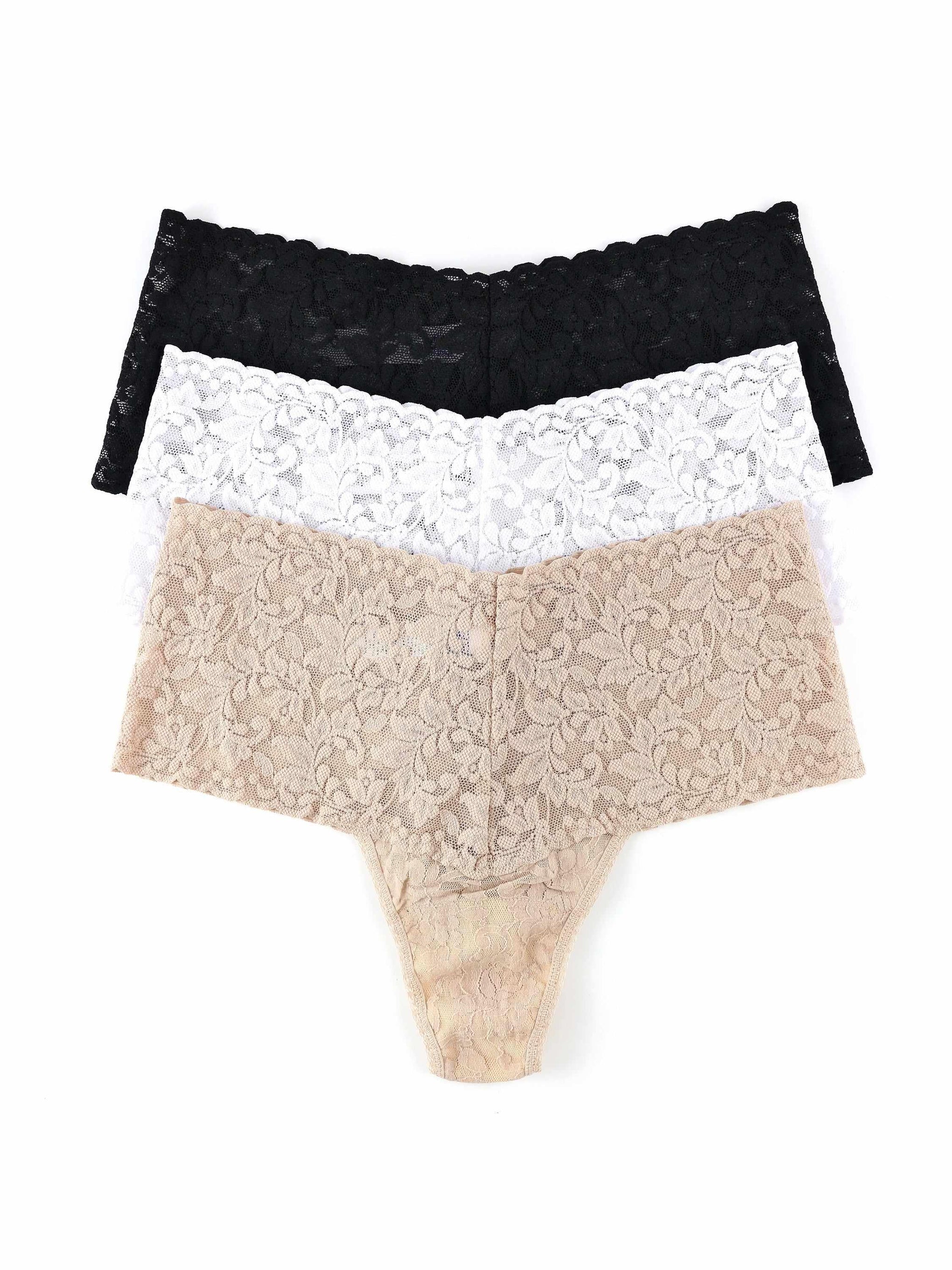 3 Pack Retro Lace Thong Exclusive-BLACK WHITE CHAI-Hanky Panky