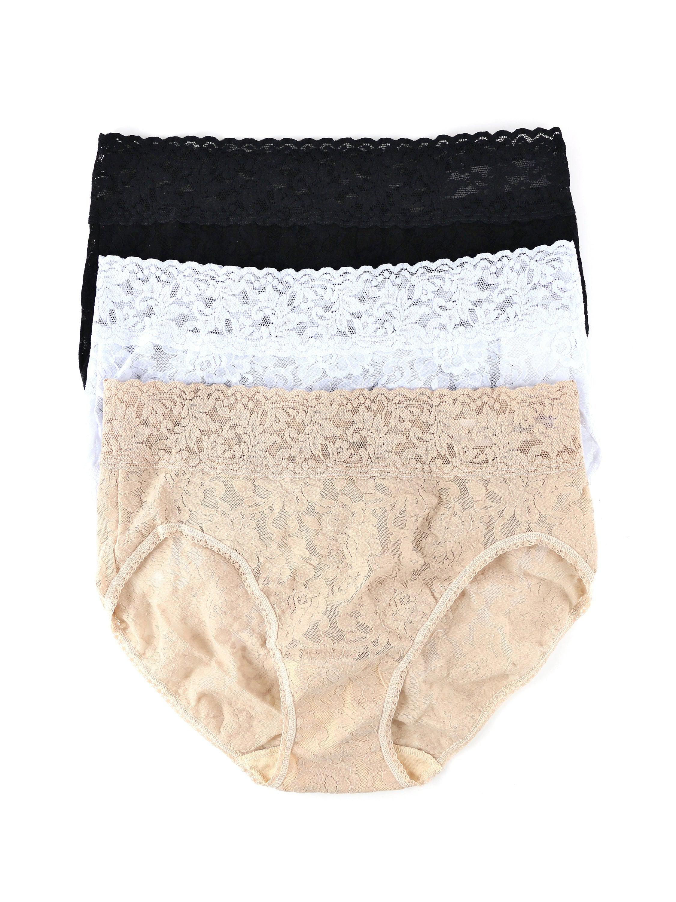 Black, White & Chai 3 Pack Signature Lace® French Brief - Flat Lay | Hanky Panky