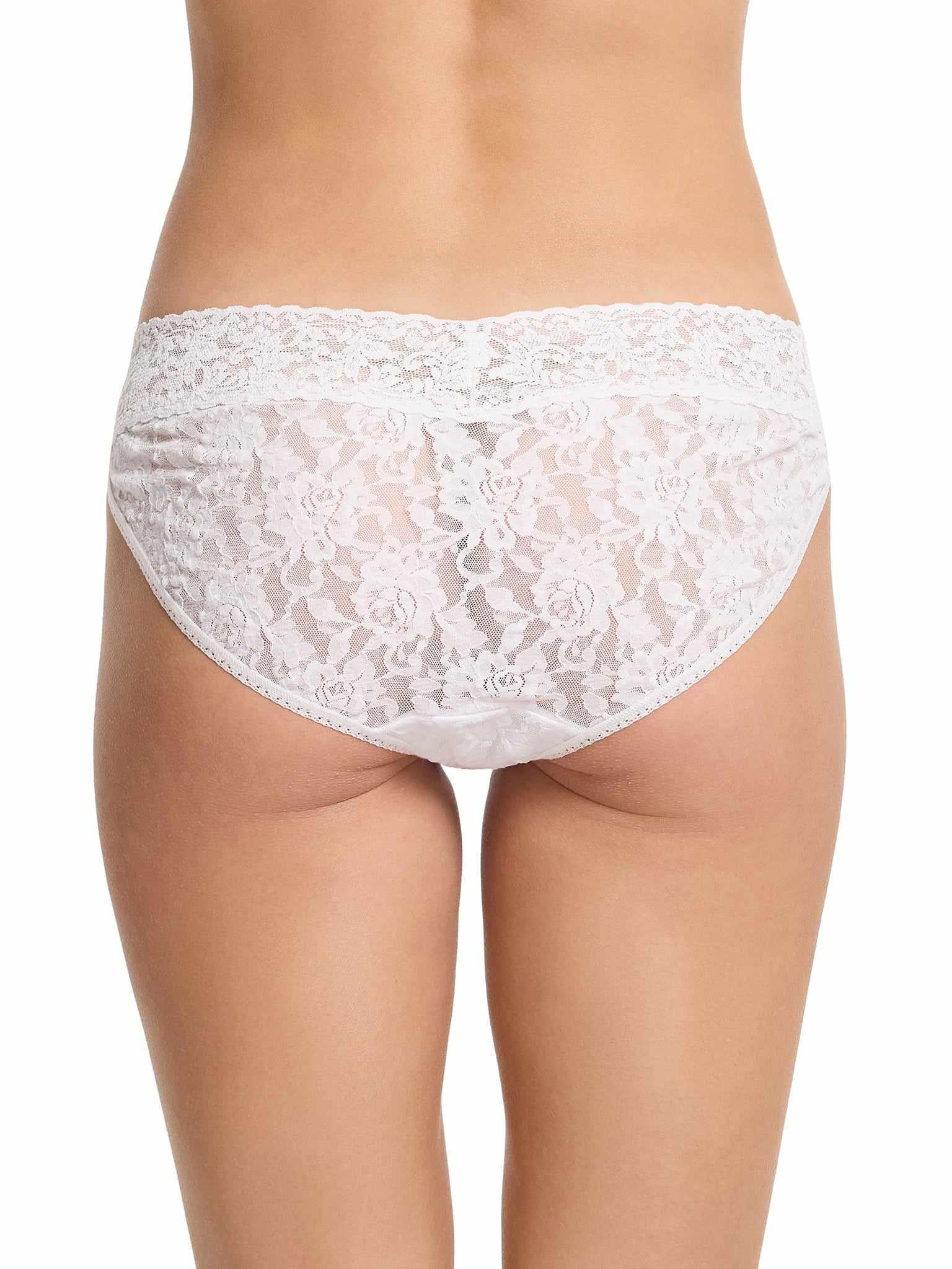 White Signature Lace® V-kini - Back View On Model, Full Lace Coverage | Hanky Panky