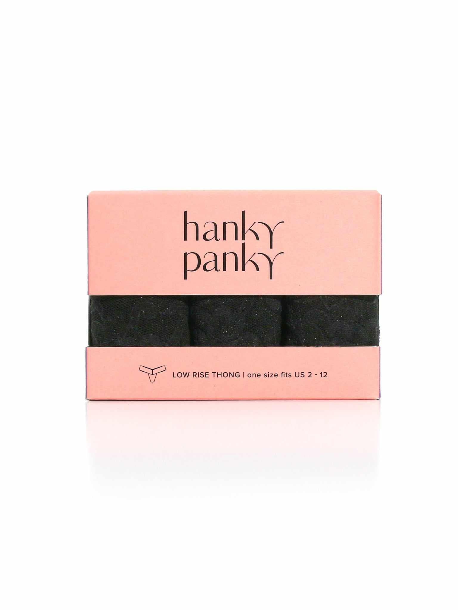 3 Pack Signature Lace® Low Rise Thongs Black - Pink Gift Box Front View | Hanky Panky
