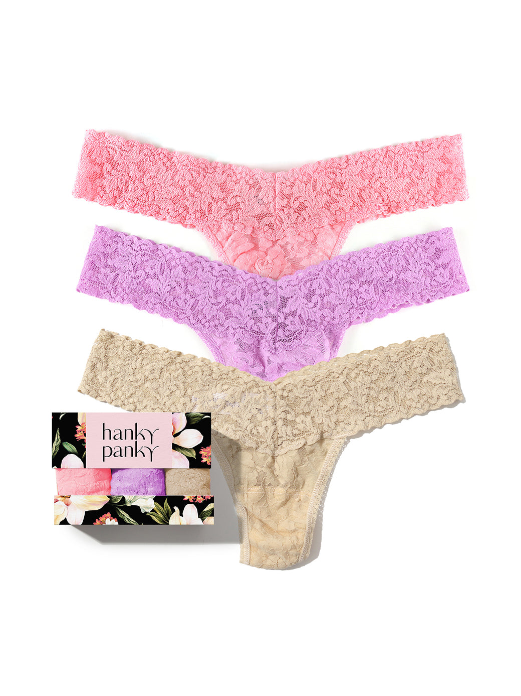 3 Pack 4911® Signature Lace® Low Rise Thongs In Printed Box Pink Lady Sale