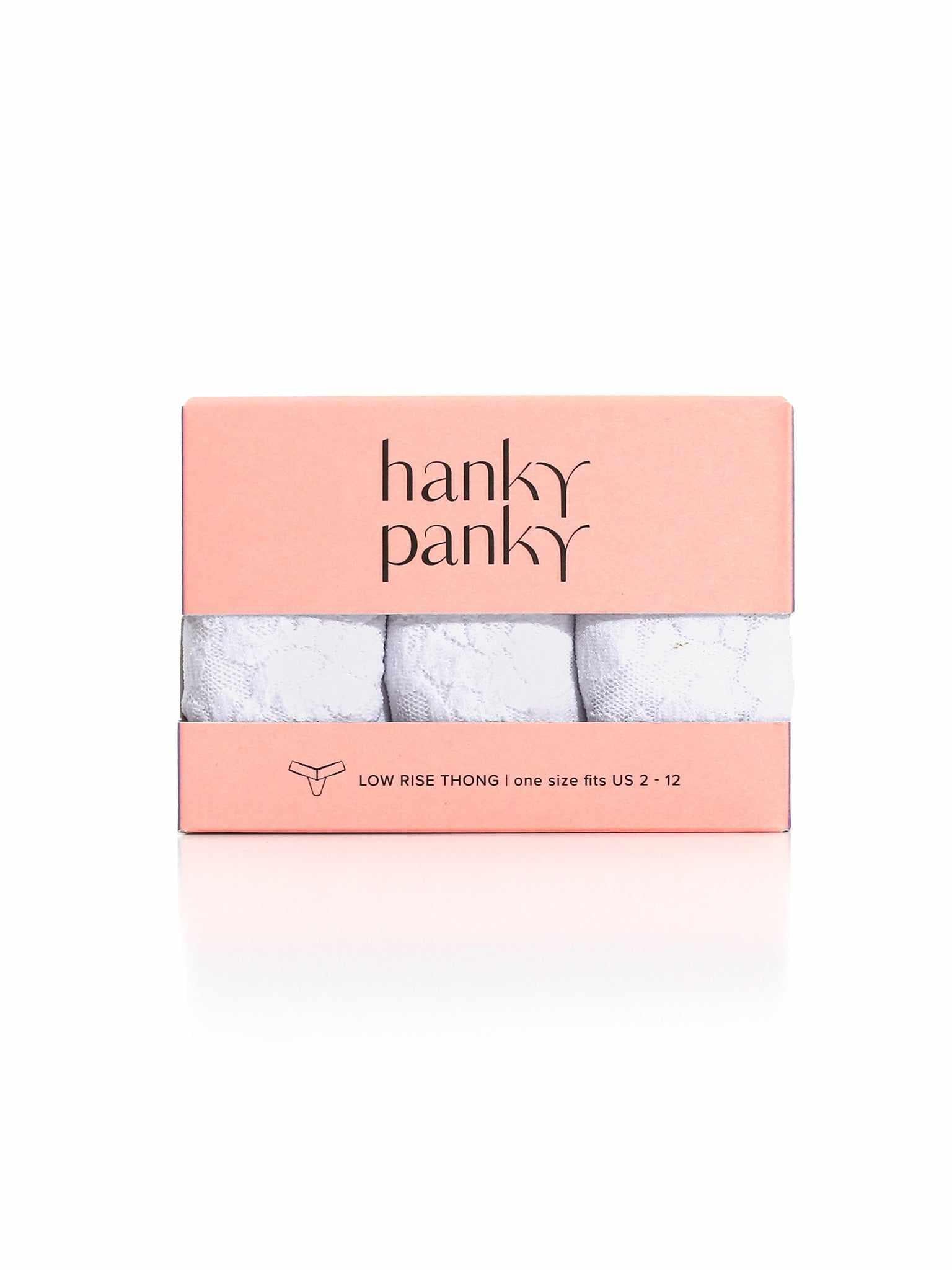 3 Pack Signature Lace® Low Rise Thongs White - Gift Box Front View, Lace Thong Gift Set | Hanky Panky