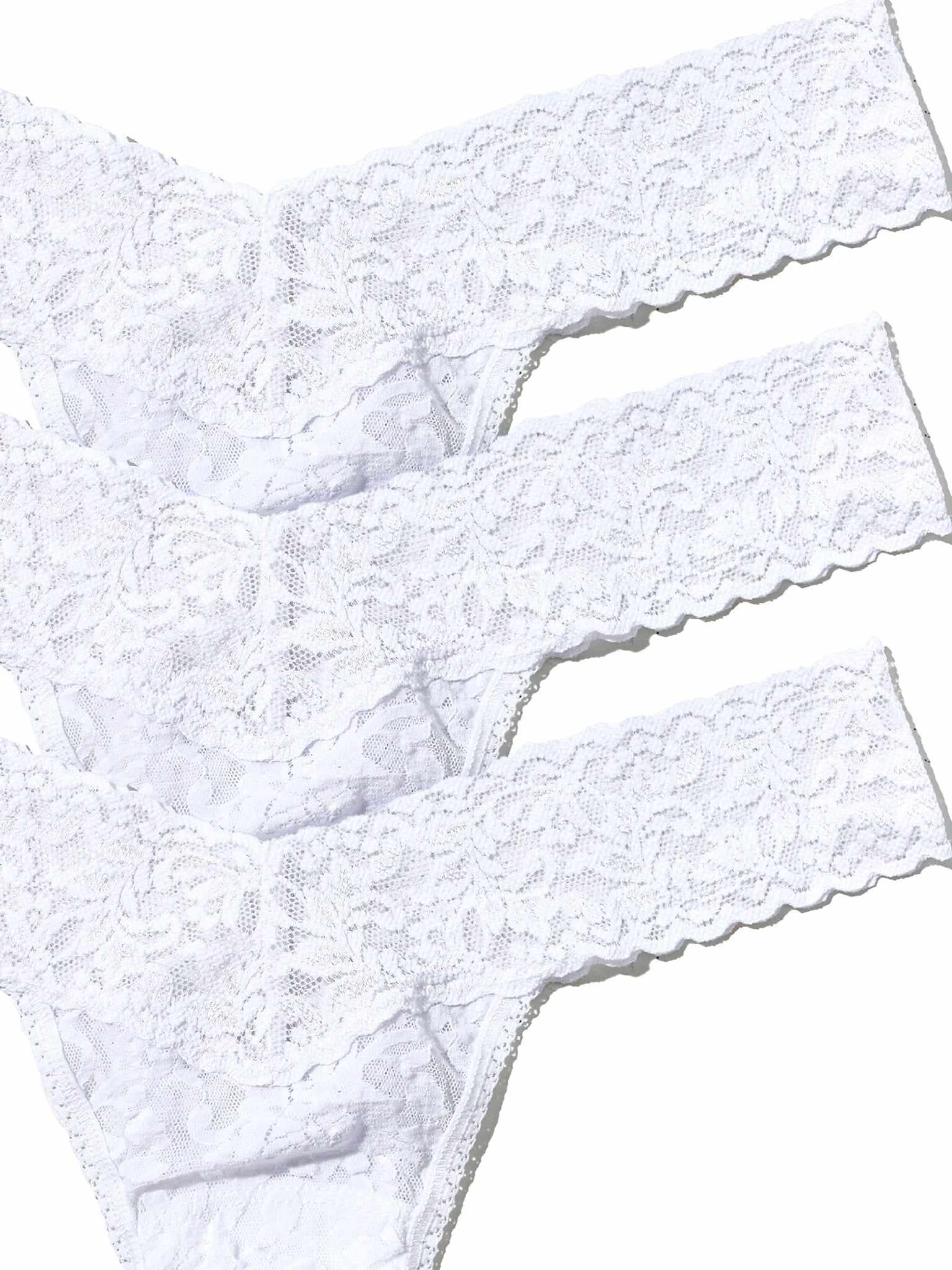 3 Pack Signature Lace® Low Rise Thongs White - Floral Lace Texture Close-Up, 3-Pack | Hanky Panky