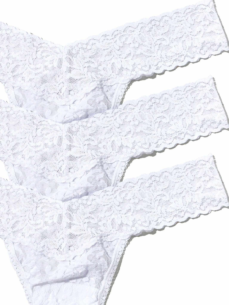 3 Pack Signature Lace® Low Rise Thongs White - Floral Lace Texture Close-Up, 3-Pack | Hanky Panky