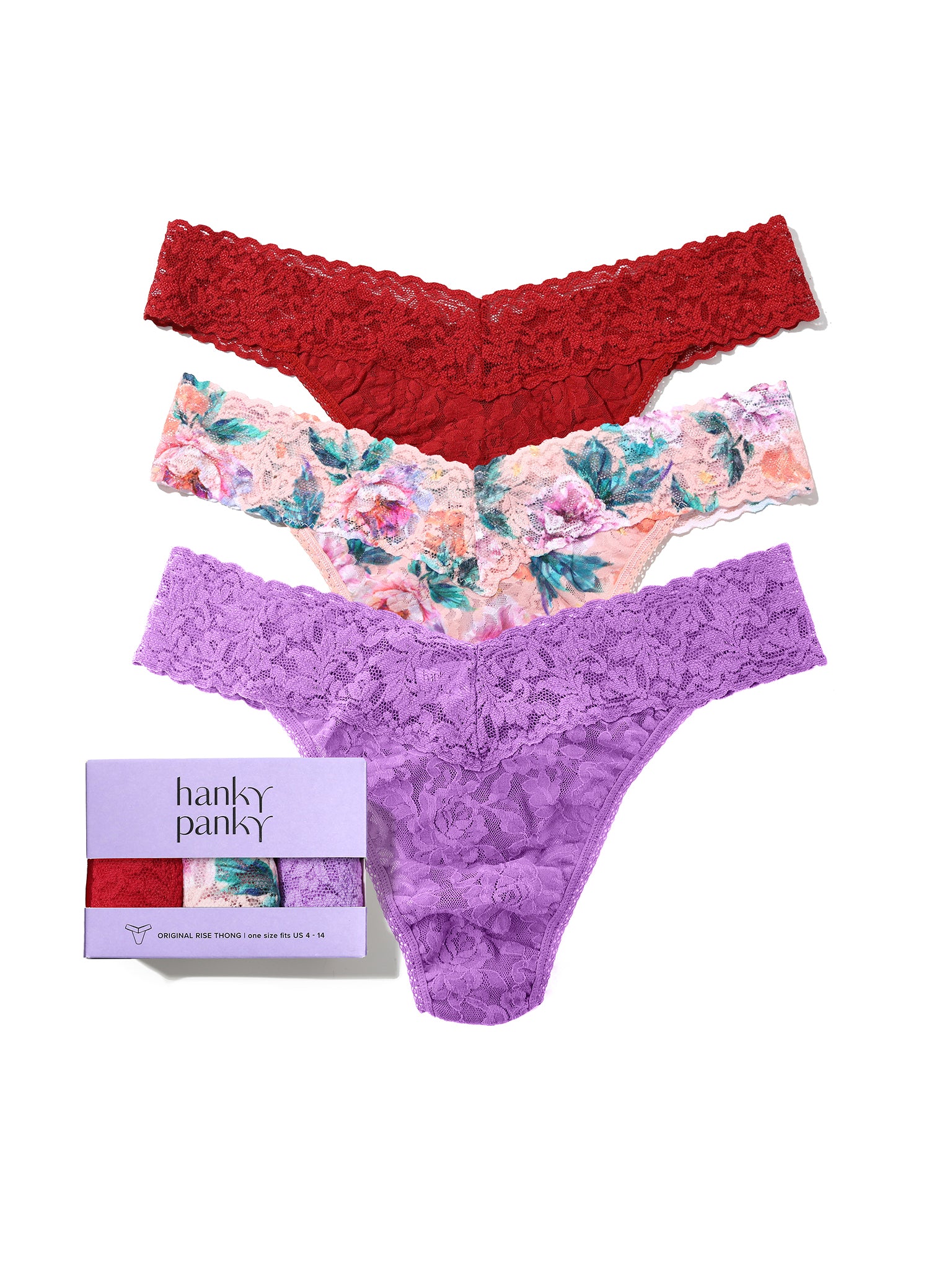 hanky panky ミッドライズ　ソング　3点セット 3 Pack Signature Lace® Original Rise Thongs Buy Myself Flowers