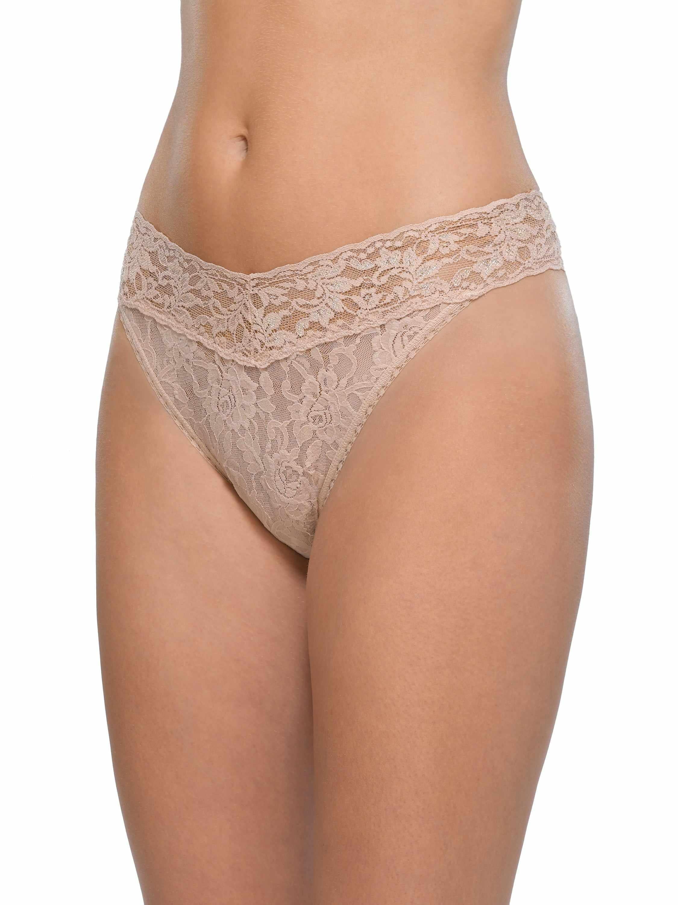 Chai Signature Lace® Original Rise Thong - On Model Side Angle, Comfortable Lace Thong | Hanky Panky