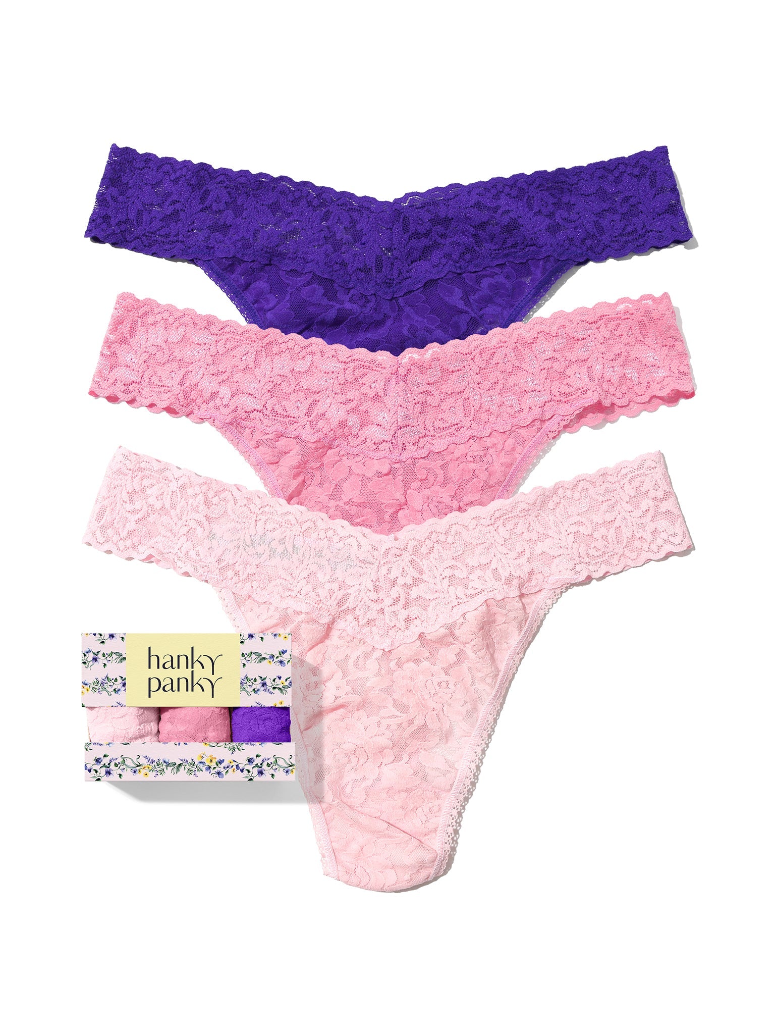3 Pack Signature Lace® Original Rise Thongs In Printed Box Lipgloss Sale