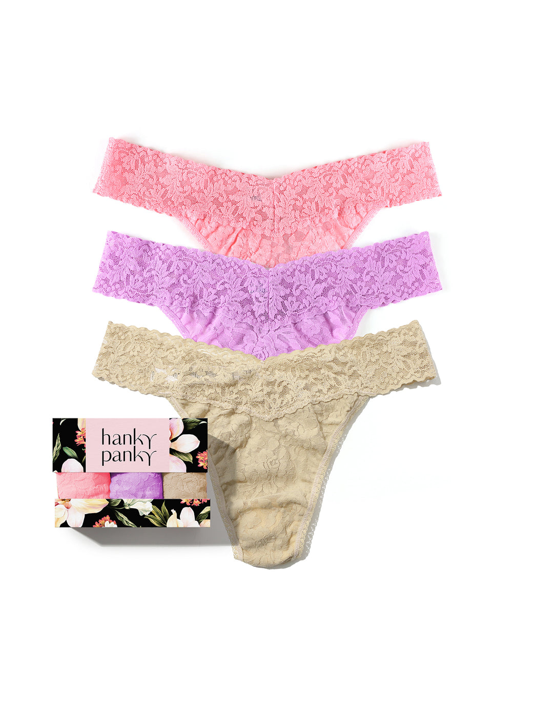 3 Pack Signature Lace® Original Rise Thongs In Printed Box Pink Lady Sale