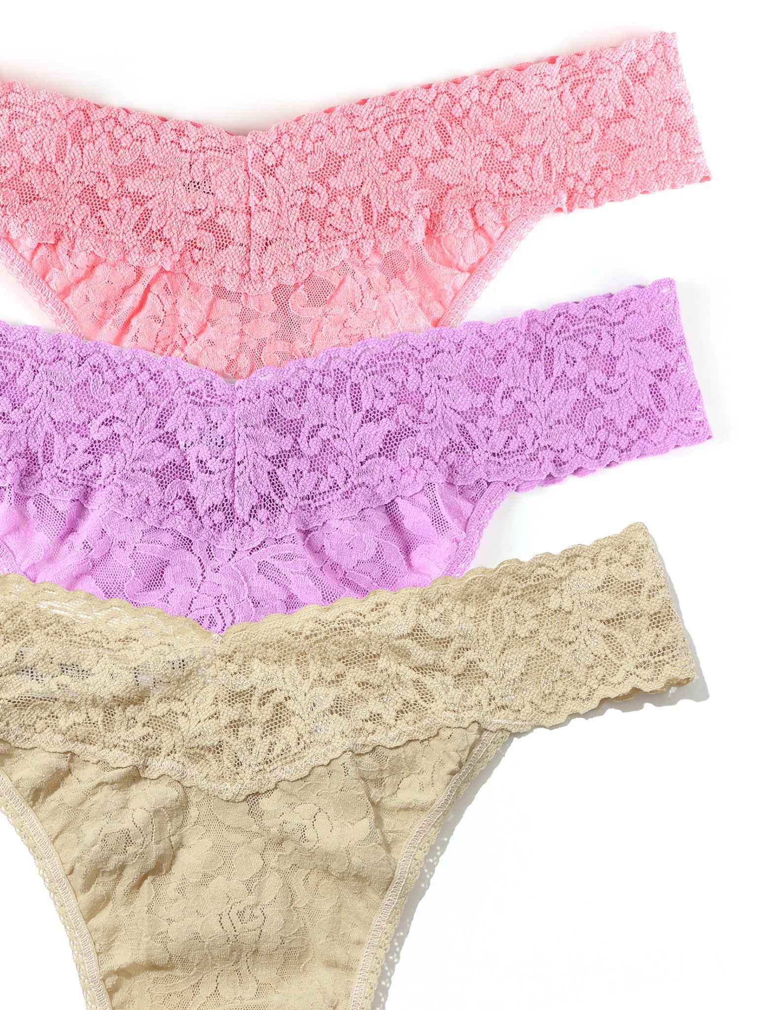 (取寄) ハンキー パンキー レディース シグニチャー レース オリジナル ライズ トング 3-パック Hanky Panky women Signature Lace Original Rise Thong 3-Pack Pink Lady/Viola Purple/Sand 3 Pack Signature Lace® Original Rise Thongs In Printed Box Pink