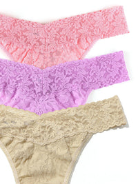 3 Pack Signature Lace® Original Rise Thongs In Printed Box Pink Lady Sale