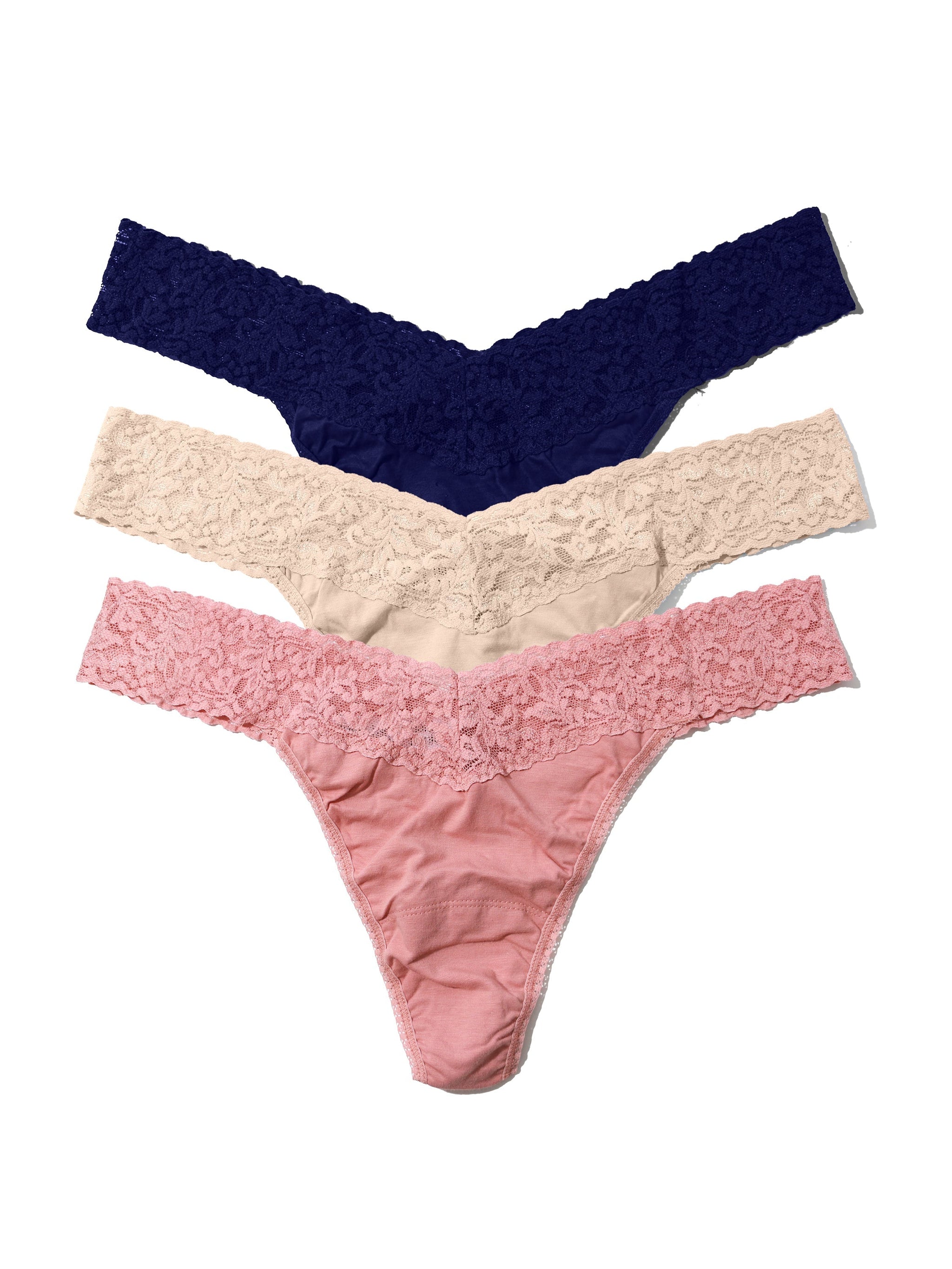 3 Pack Supima® Cotton Low Rise Thongs with Lace Neutral 1