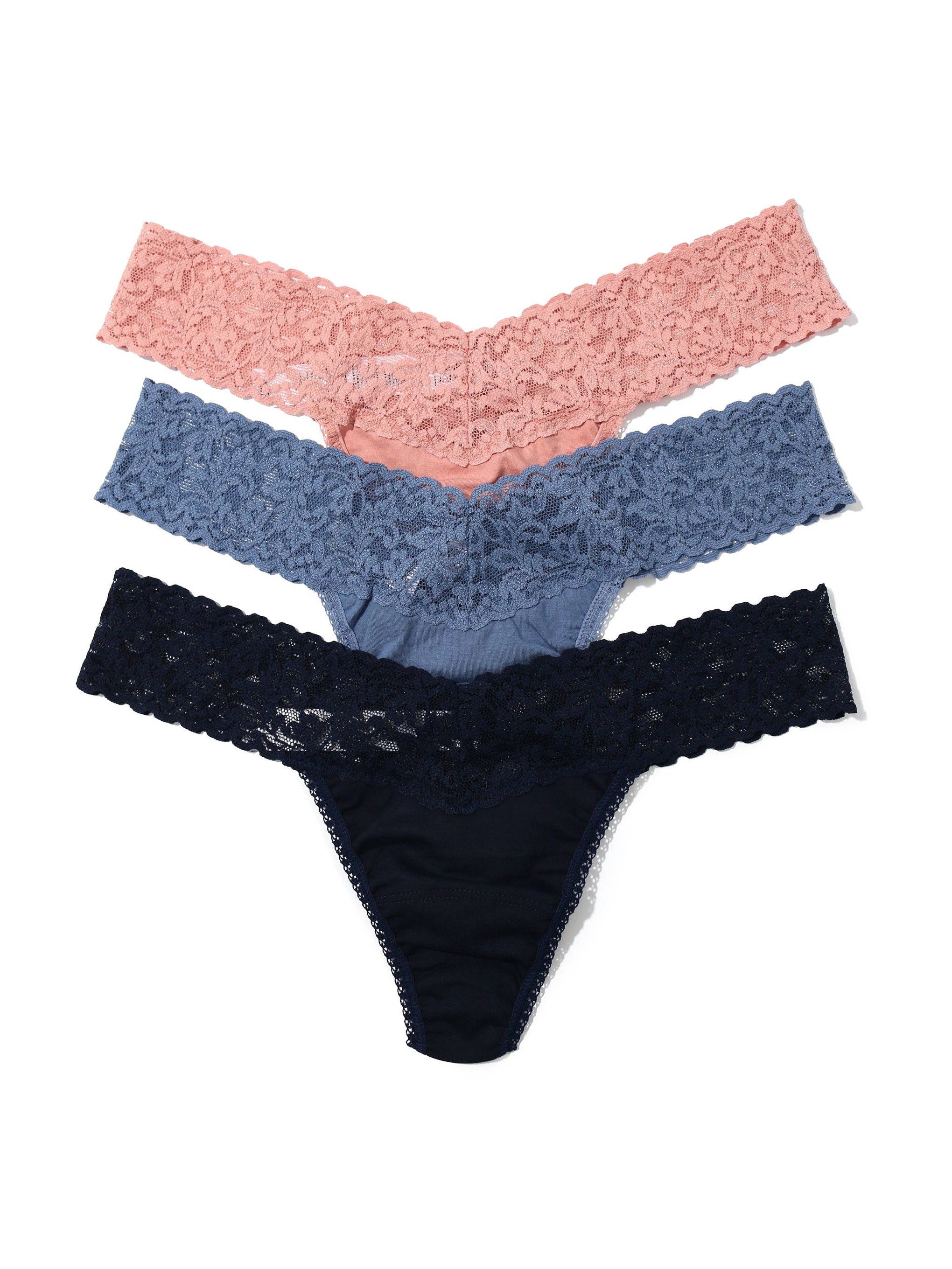 3 Pack Supima® Cotton Low Rise Thongs with Lace Rooibos