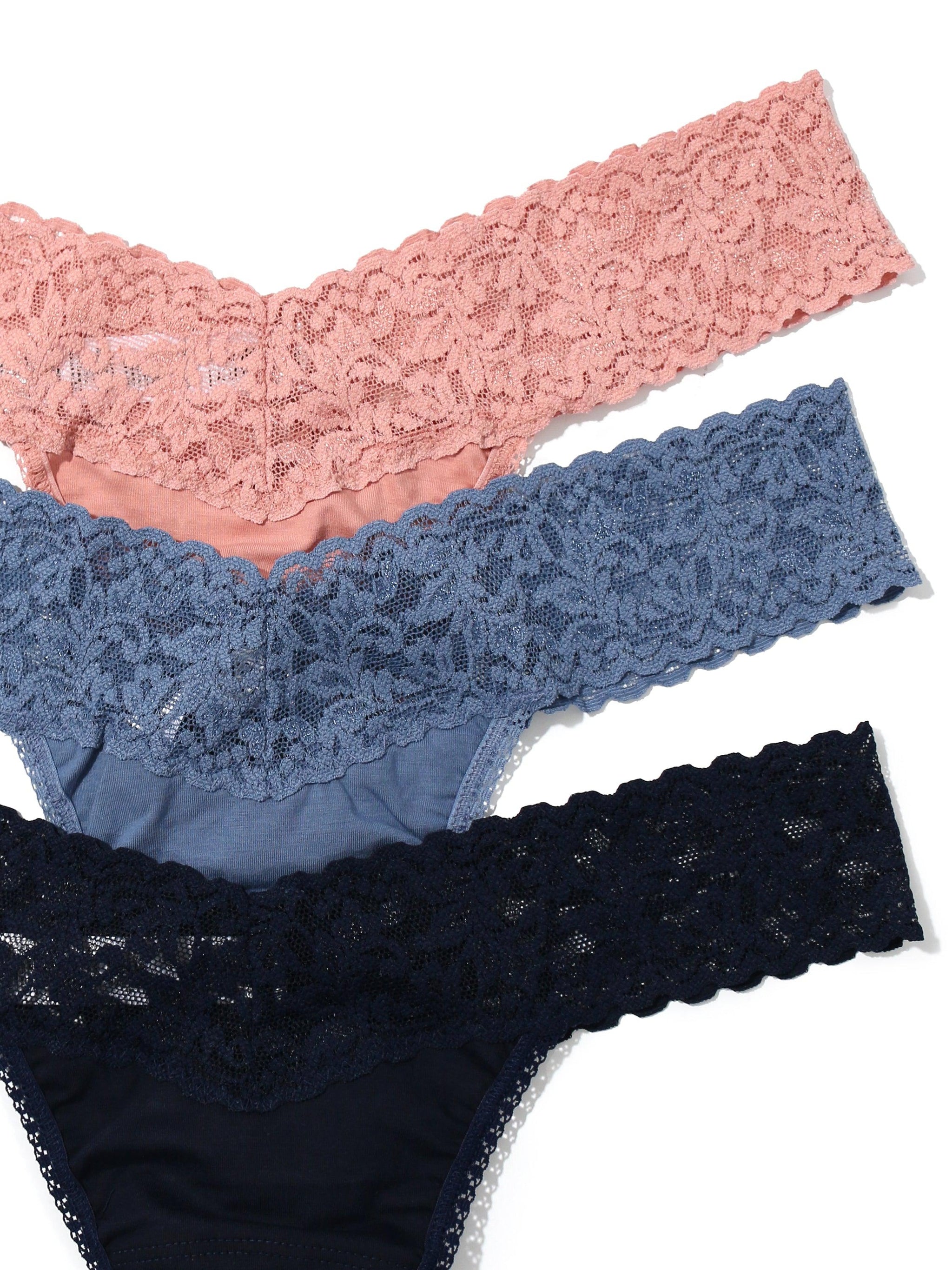 3 Pack Supima® Cotton Low Rise Thongs with Lace Rooibos