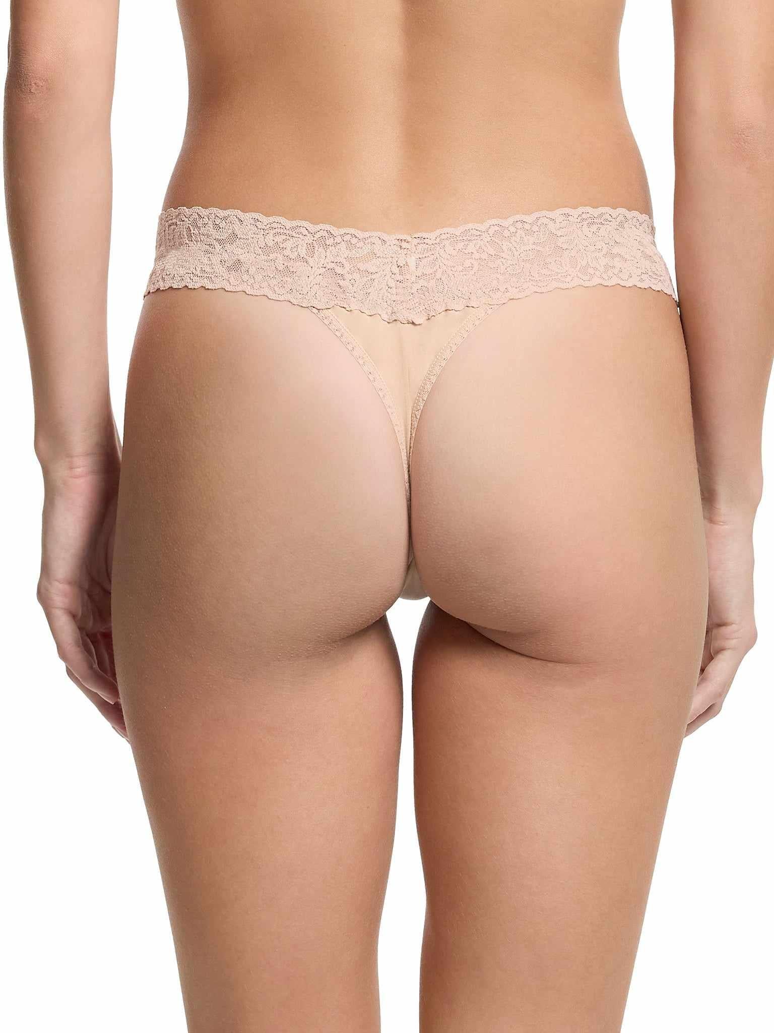 Chai Supima® Cotton Original Rise Thong with Lace Waistband - On Model Back View, Soft Cotton Fit | Hanky Panky