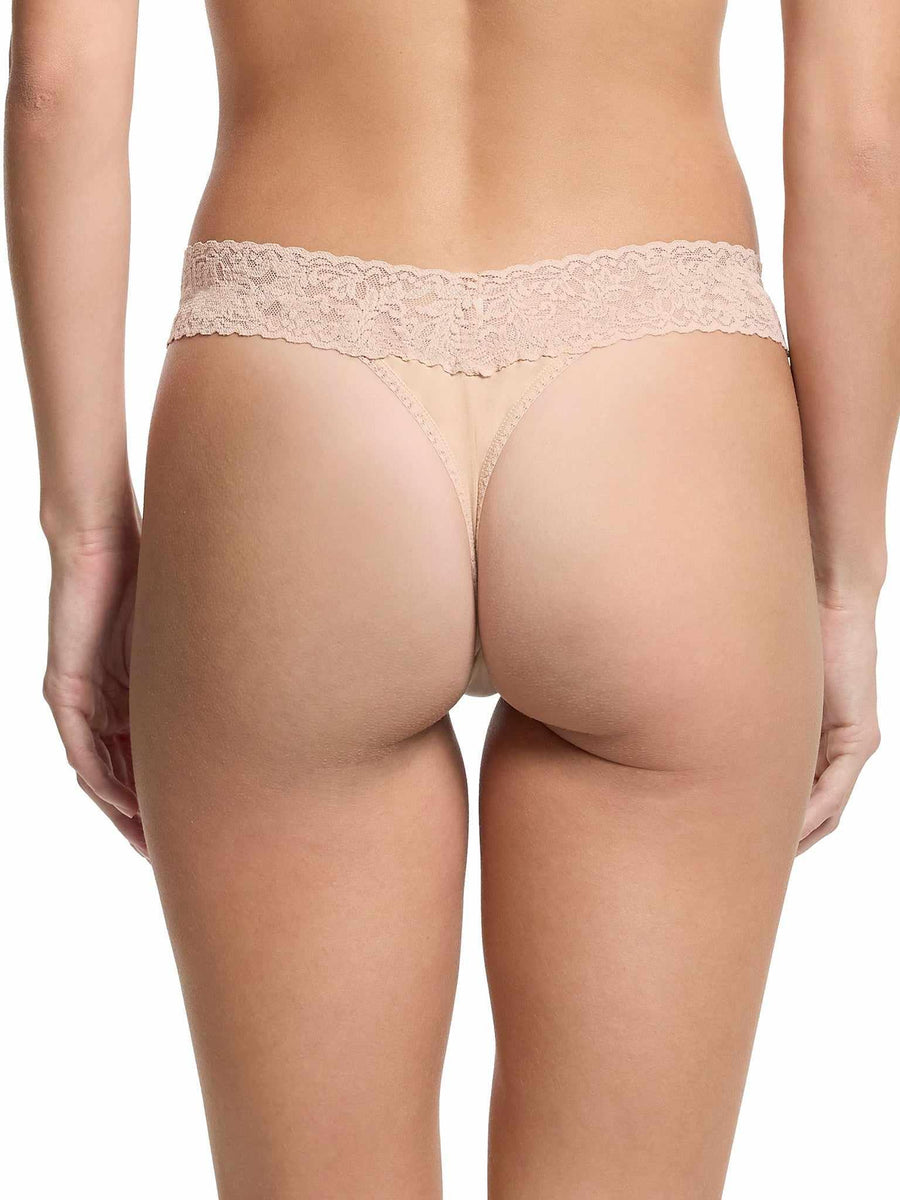 Chai Supima® Cotton Original Rise Thong with Lace Waistband - On Model Back View, Soft Cotton Fit | Hanky Panky