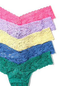 5 Pack Petite Size Signature Lace Thongs in Printed Box Sale in Sizzle Pink/hyacinth/buttercup/sea Blue/so Jaded - Hanky Panky - Thumbnail View 2