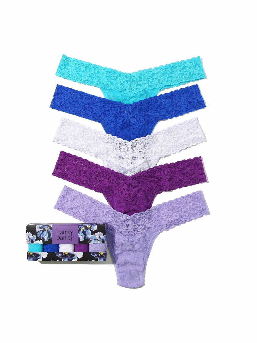 5 Pack Signature Lace® Low Rise Thongs In Printed Box Tempting Turquoise Sale