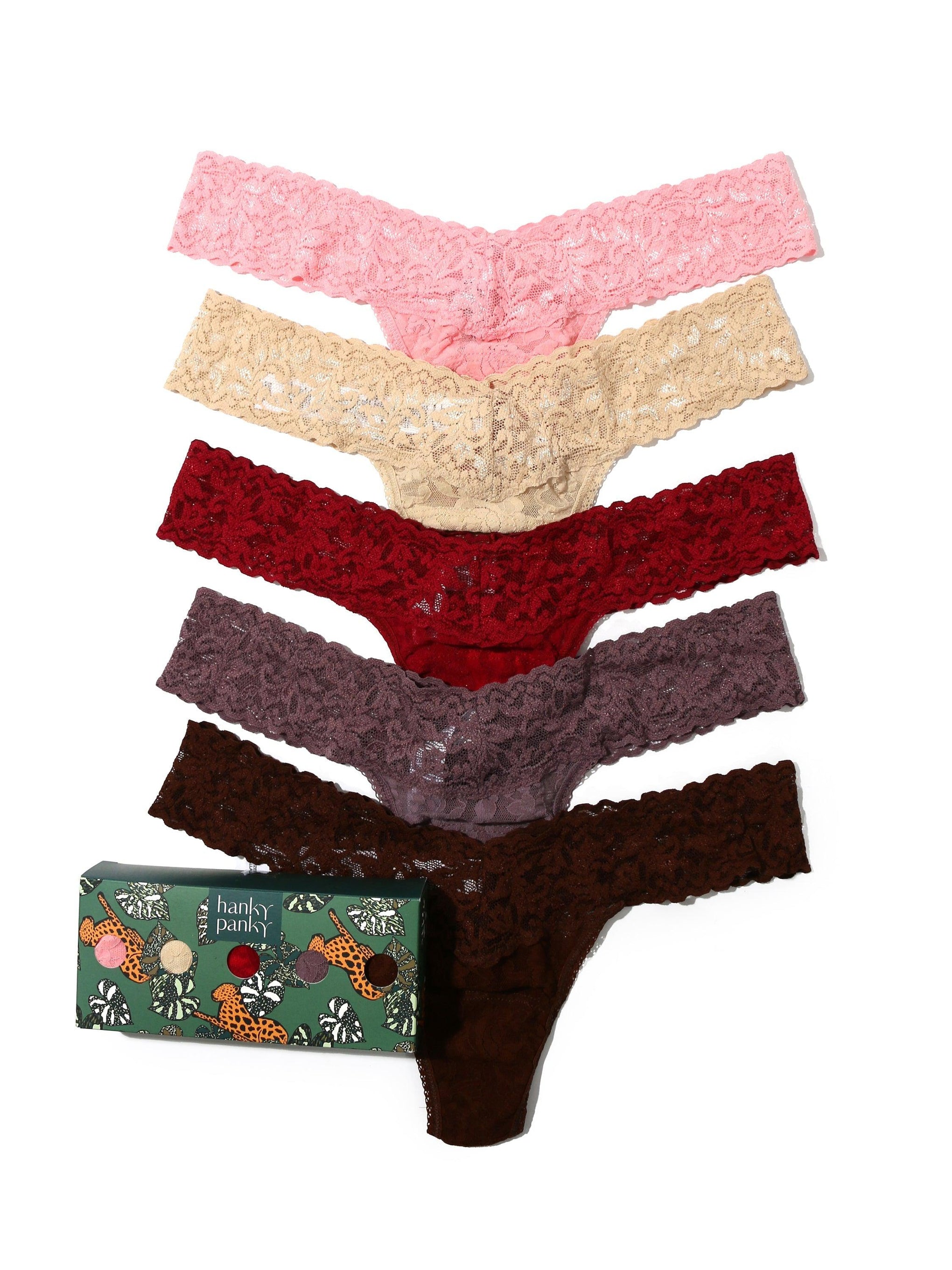 5 Pack Signature Lace Low Rise Thongs in Printed Box Sale