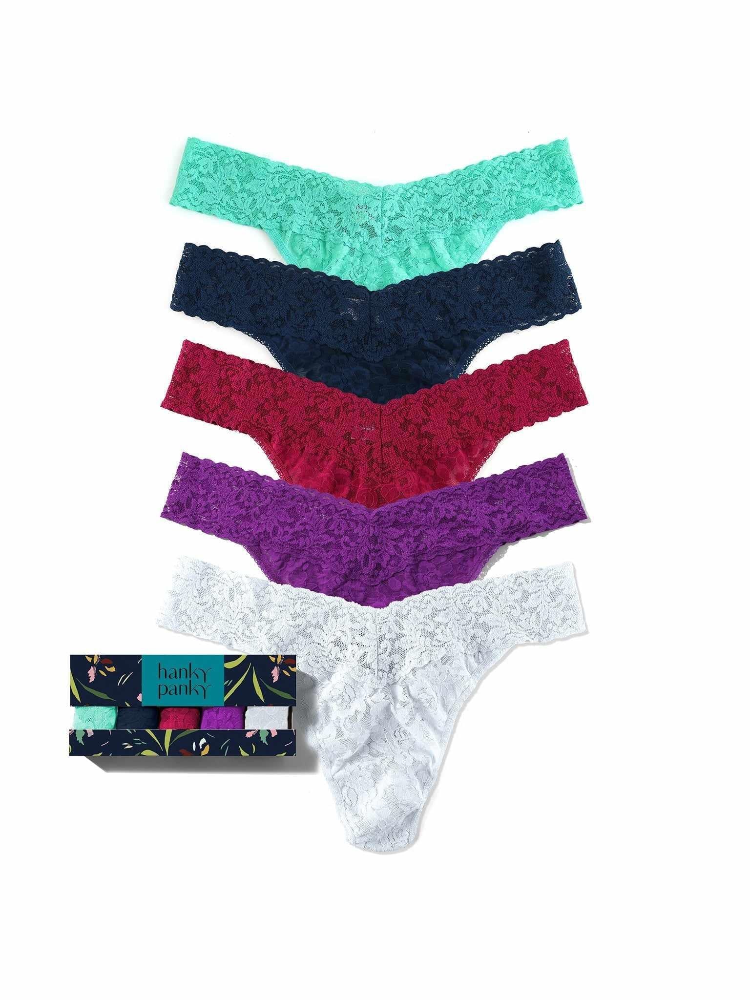 5 Pack Signature Lace® Original Rise Thongs In Printed Box Agave Green Sale