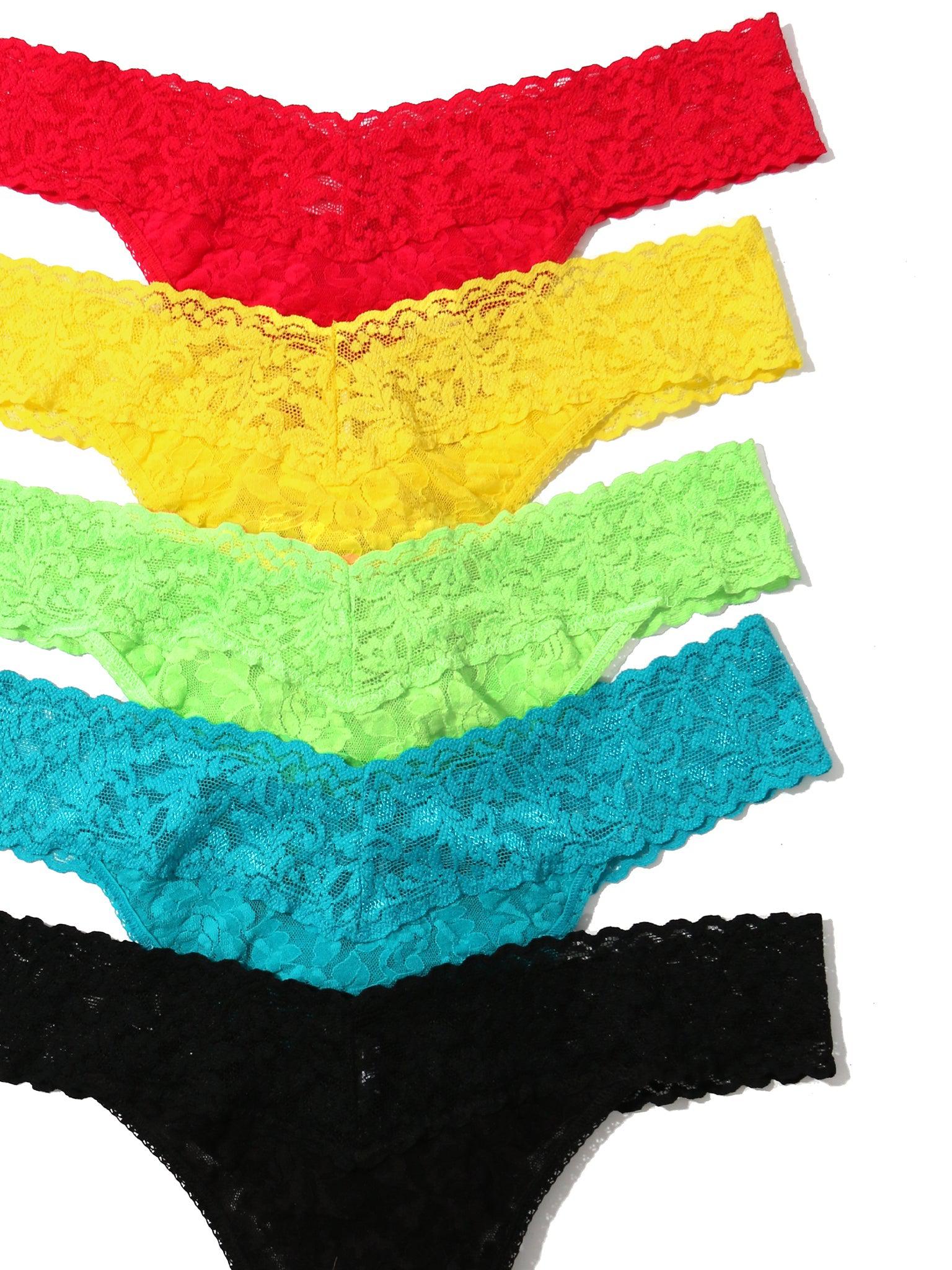 5 Pack Signature Lace Original Rise Thongs In Printed Box