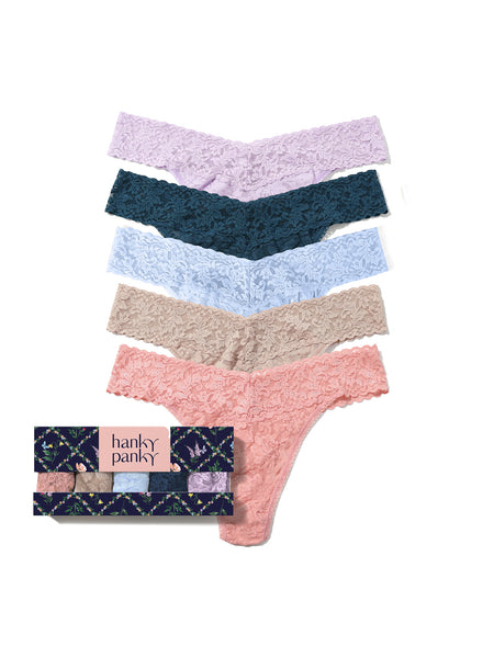 5 Pack Signature Lace® Original Rise® Thongs In Printed Box